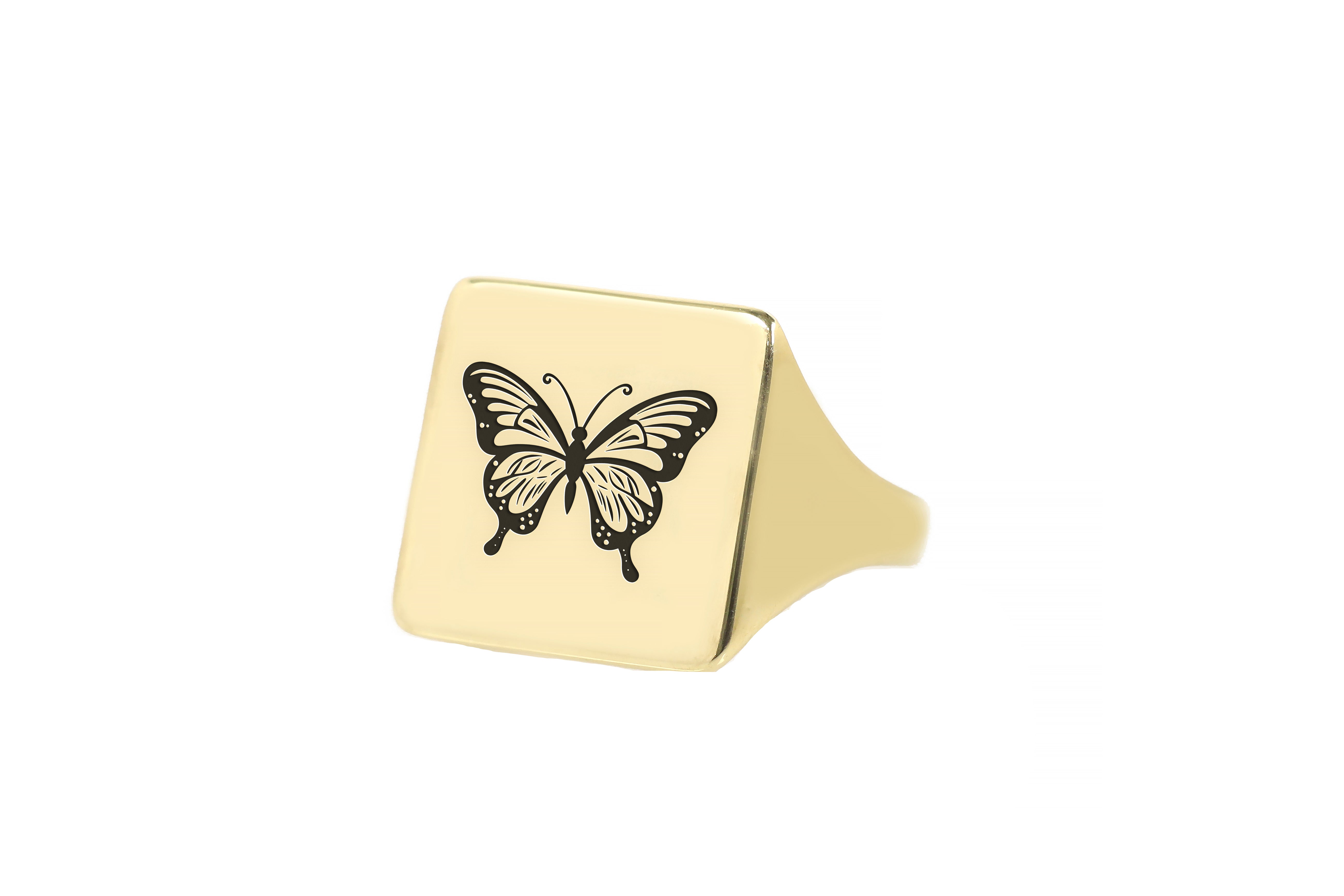14k Gold Butterfly Signet Ring