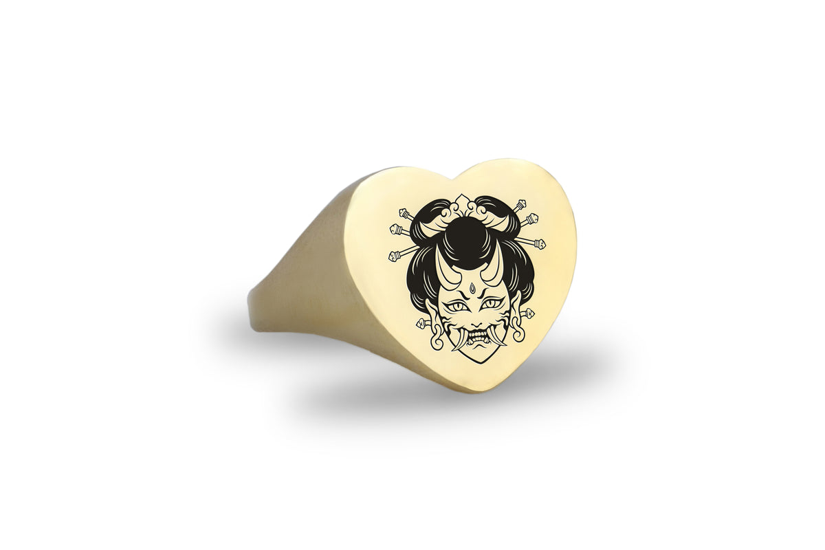 14k Gold Geisha Signet Ring
