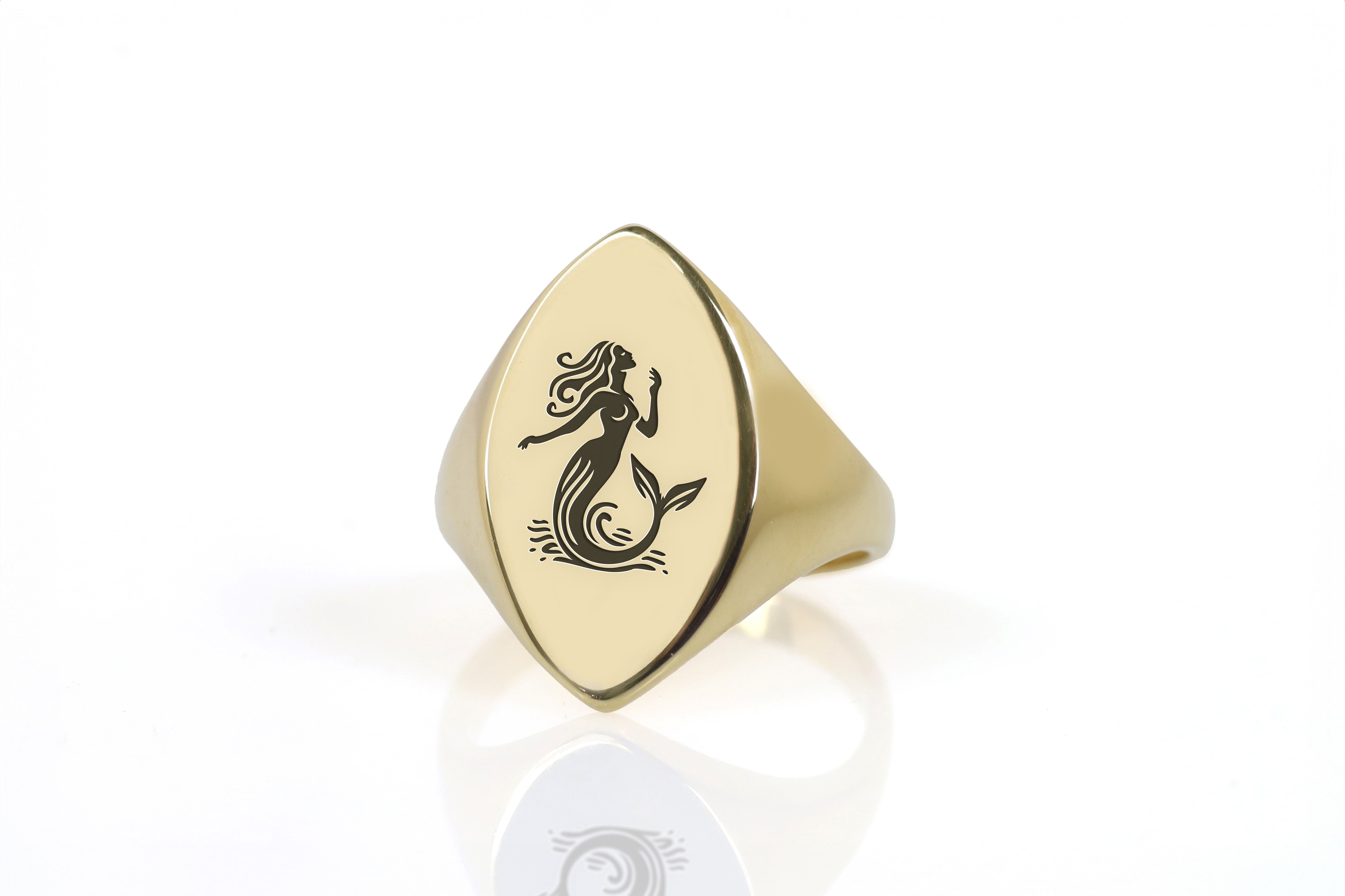 Engraved Mermaid Signet Ring