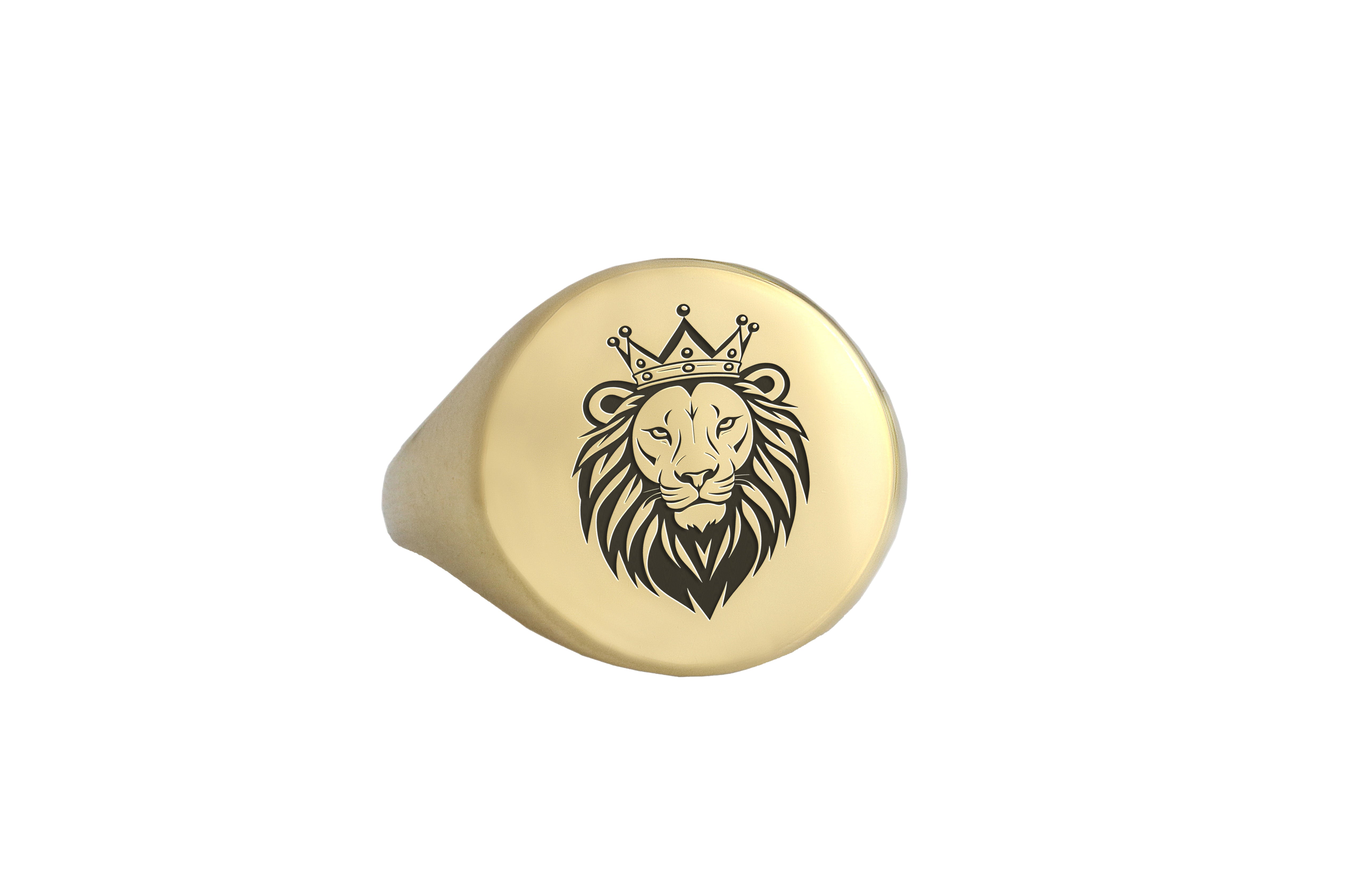 Gold Lion Crown Signet Ring