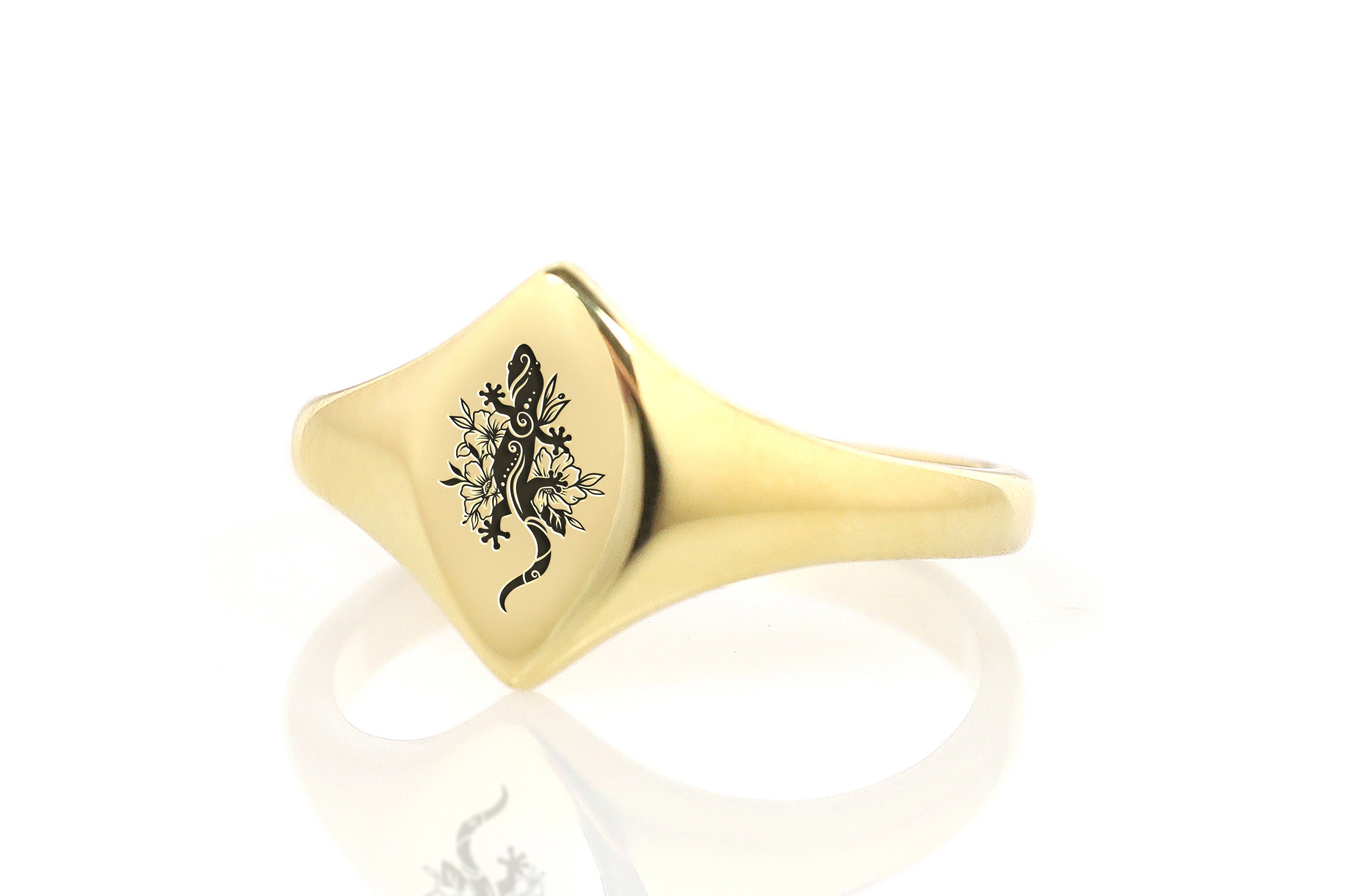 14k Gold Lizard Signet Ring