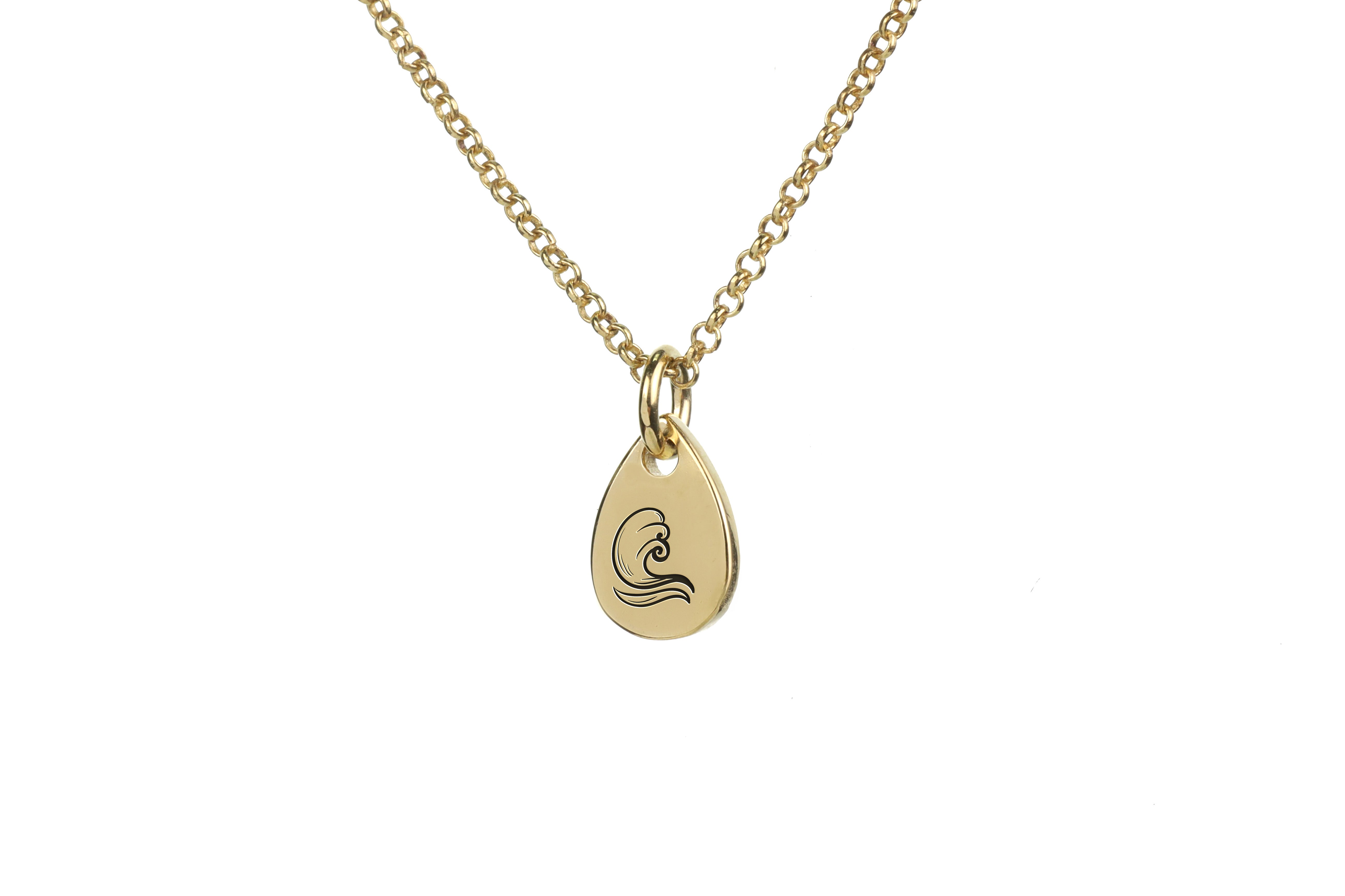 Engraved Wave Pendant Necklace