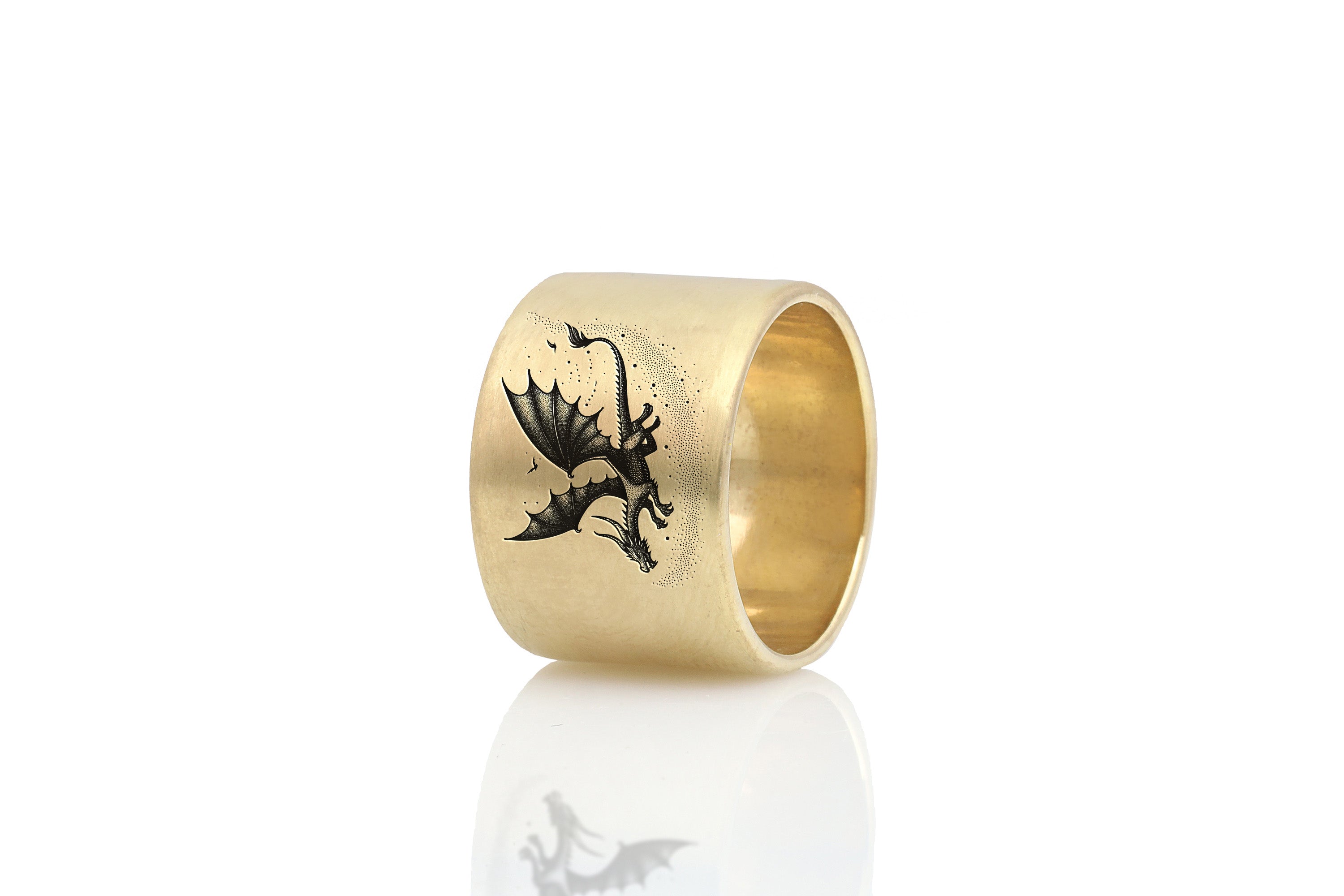 14k Gold Engraved Dragon Ring