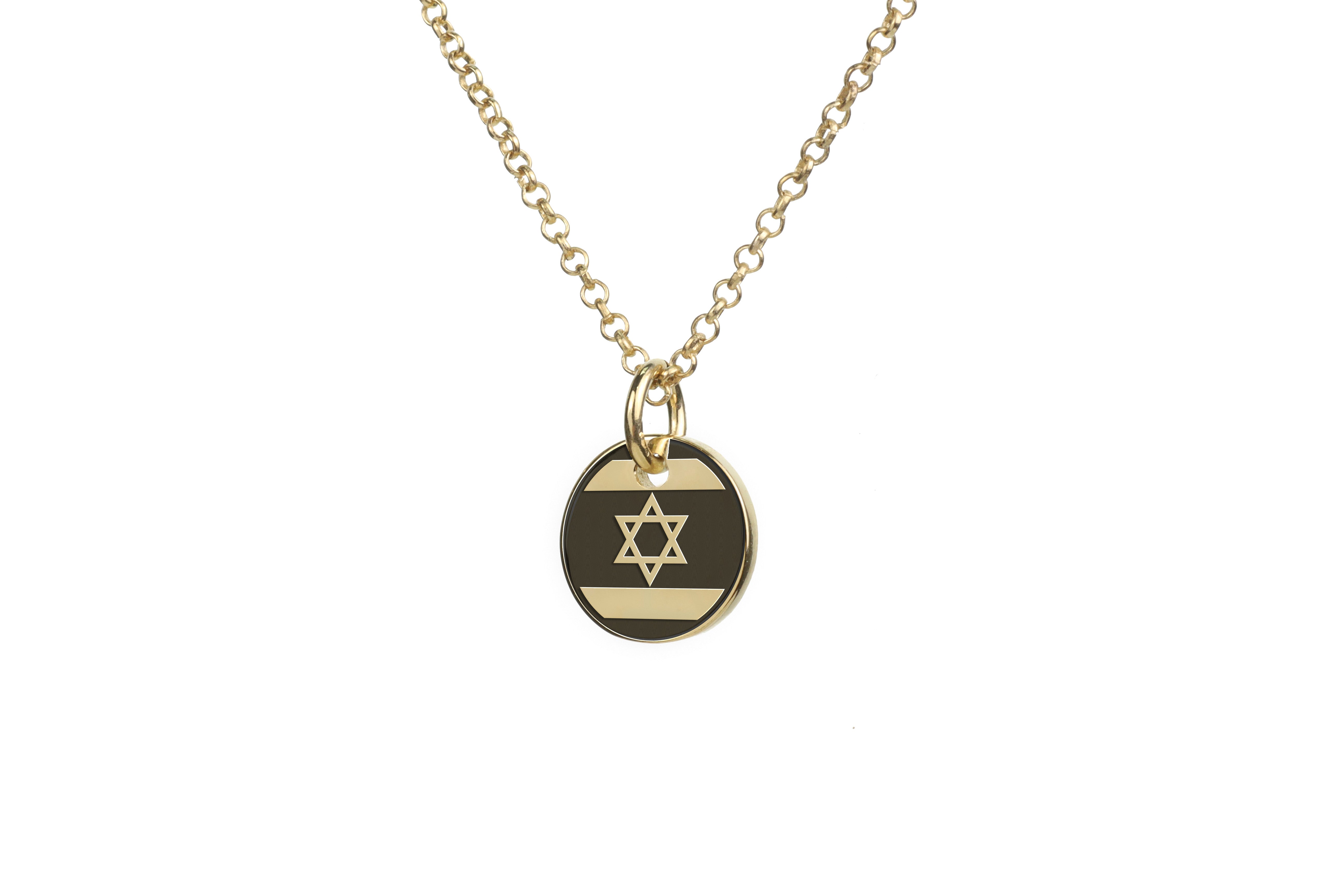 14k Gold Israel Flag Signet Necklace