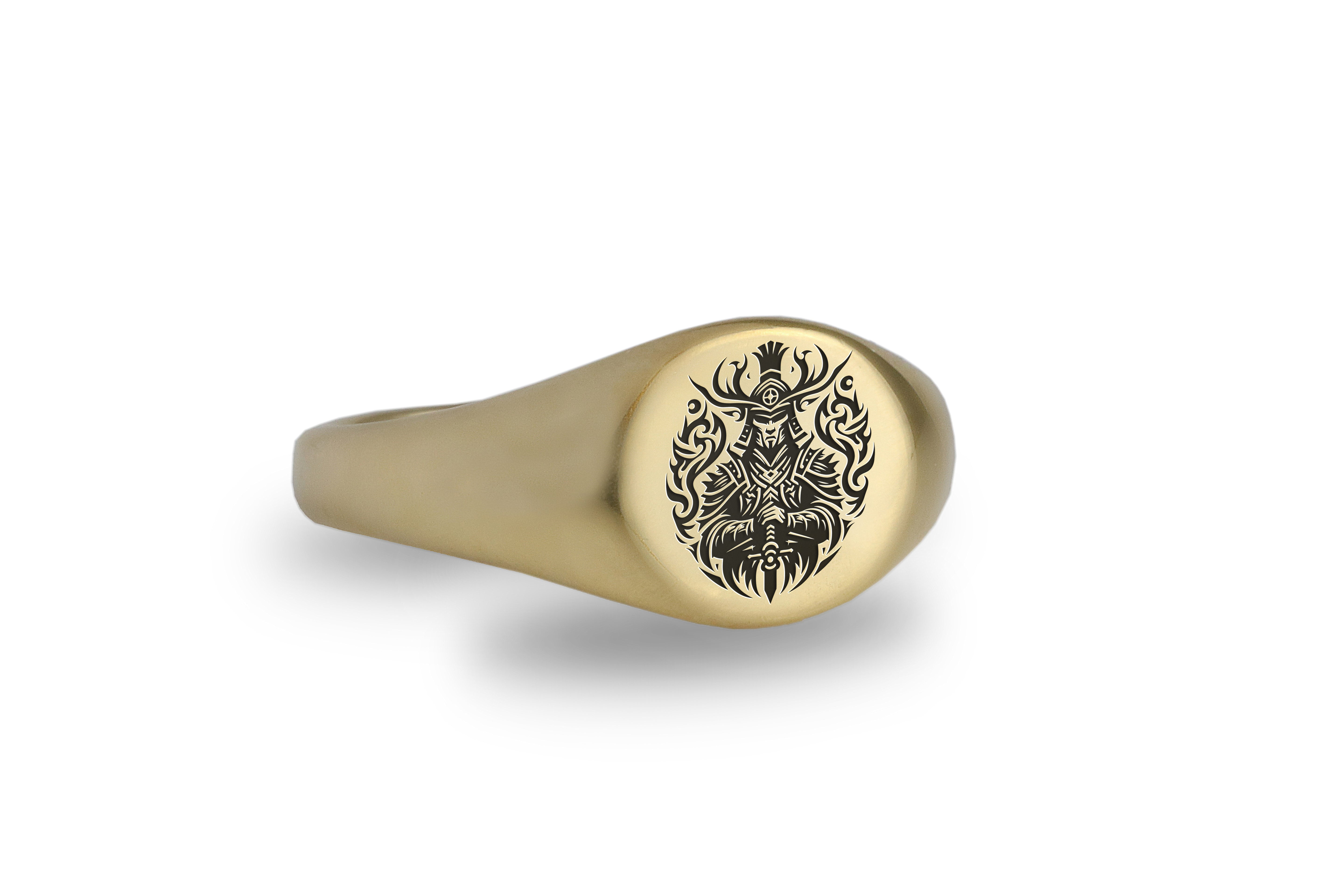 14k Gold Samurai Signet Ring