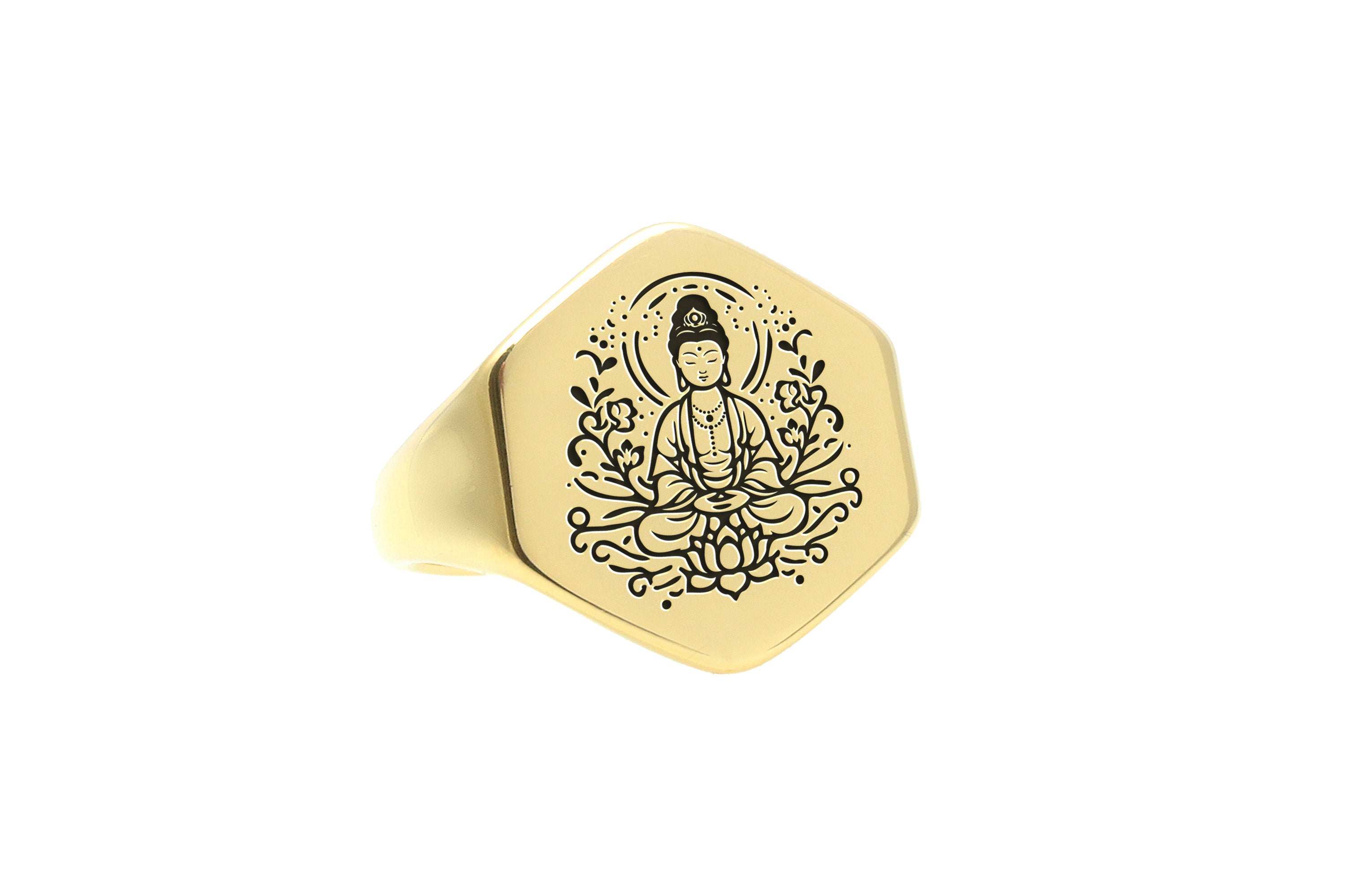 14k Gold Kuan Yin Signet Ring