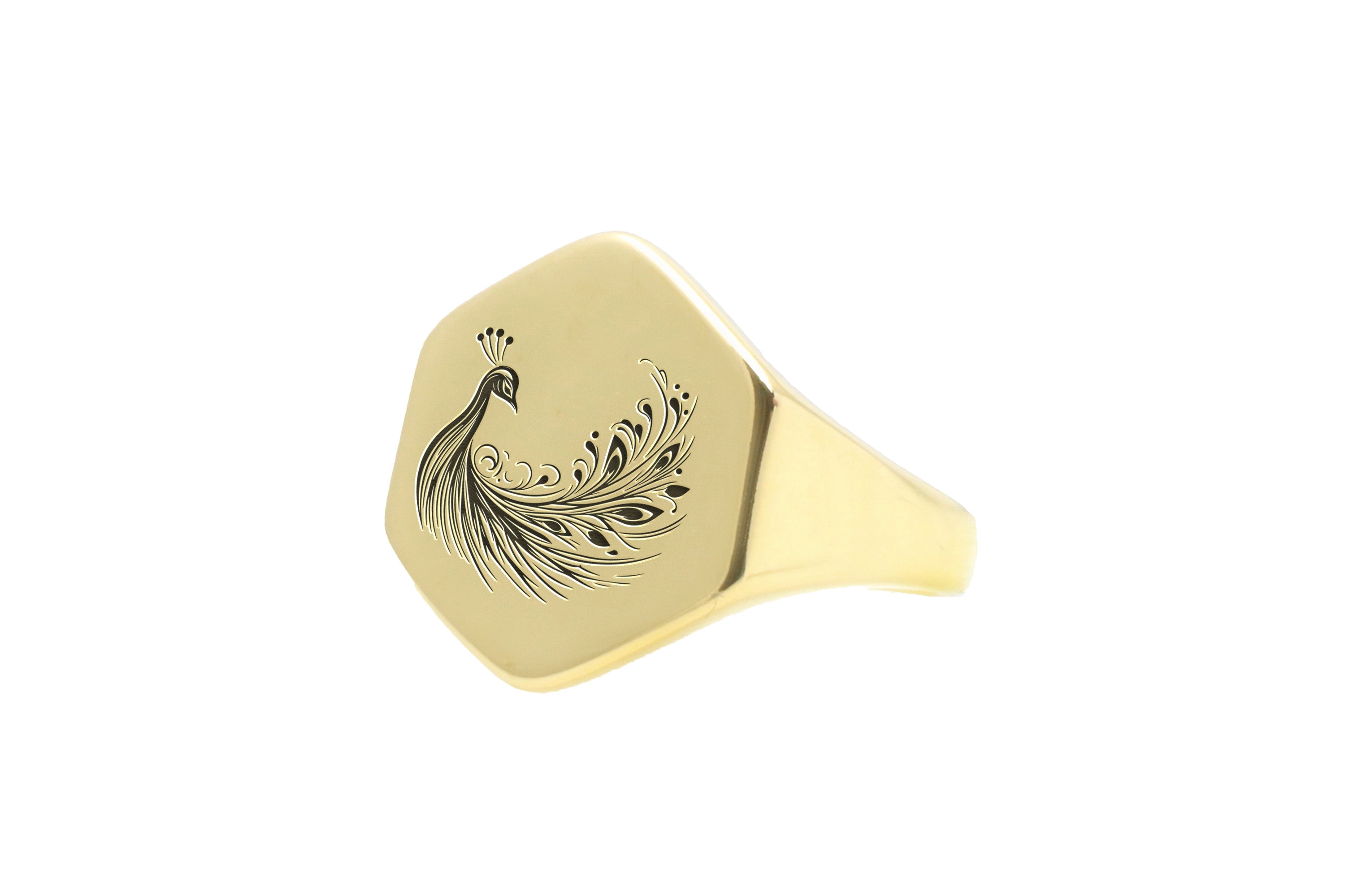 14k Gold Peacock Signet Ring