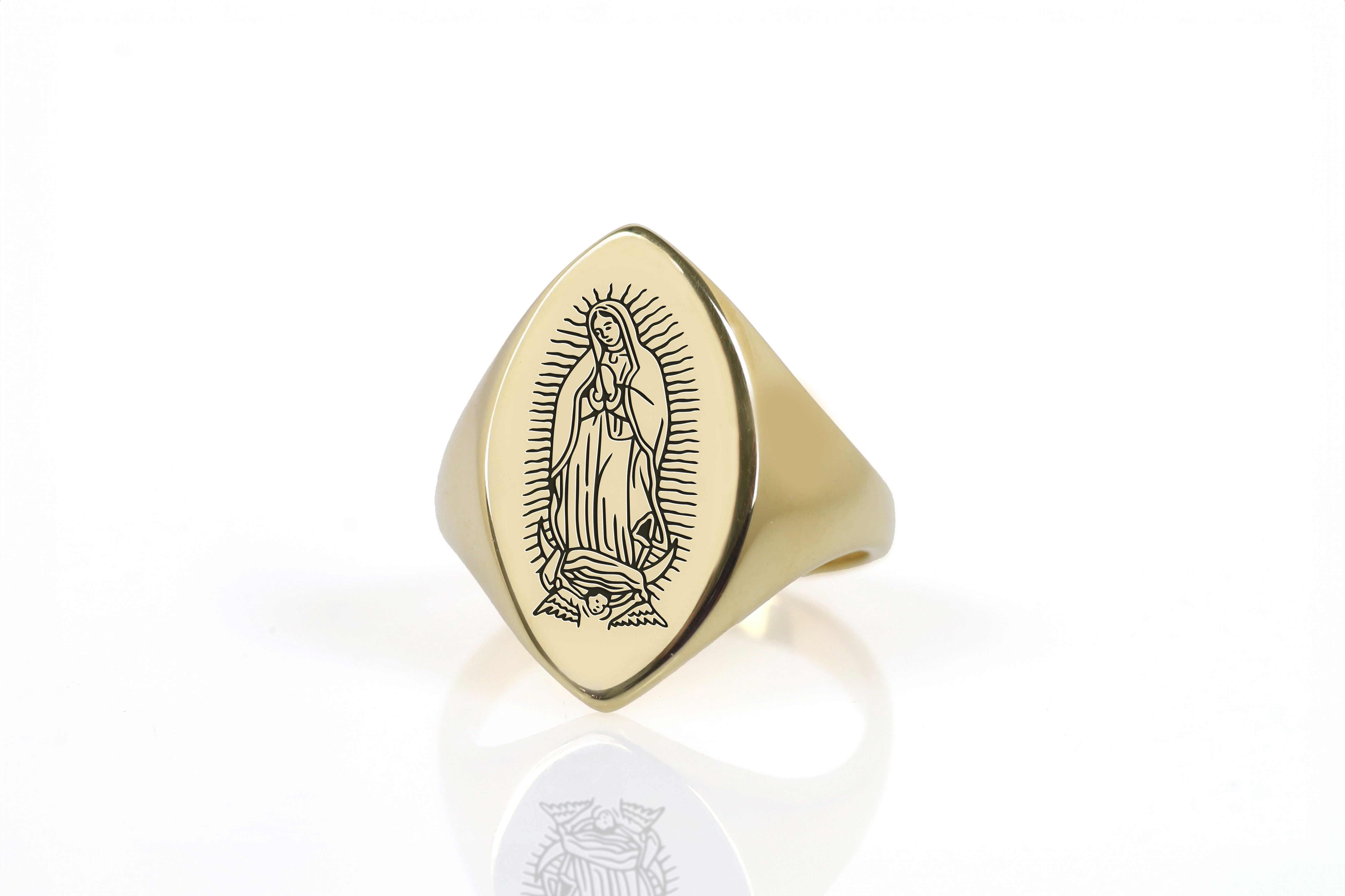 Virgin Mary Engraved Signet Ring