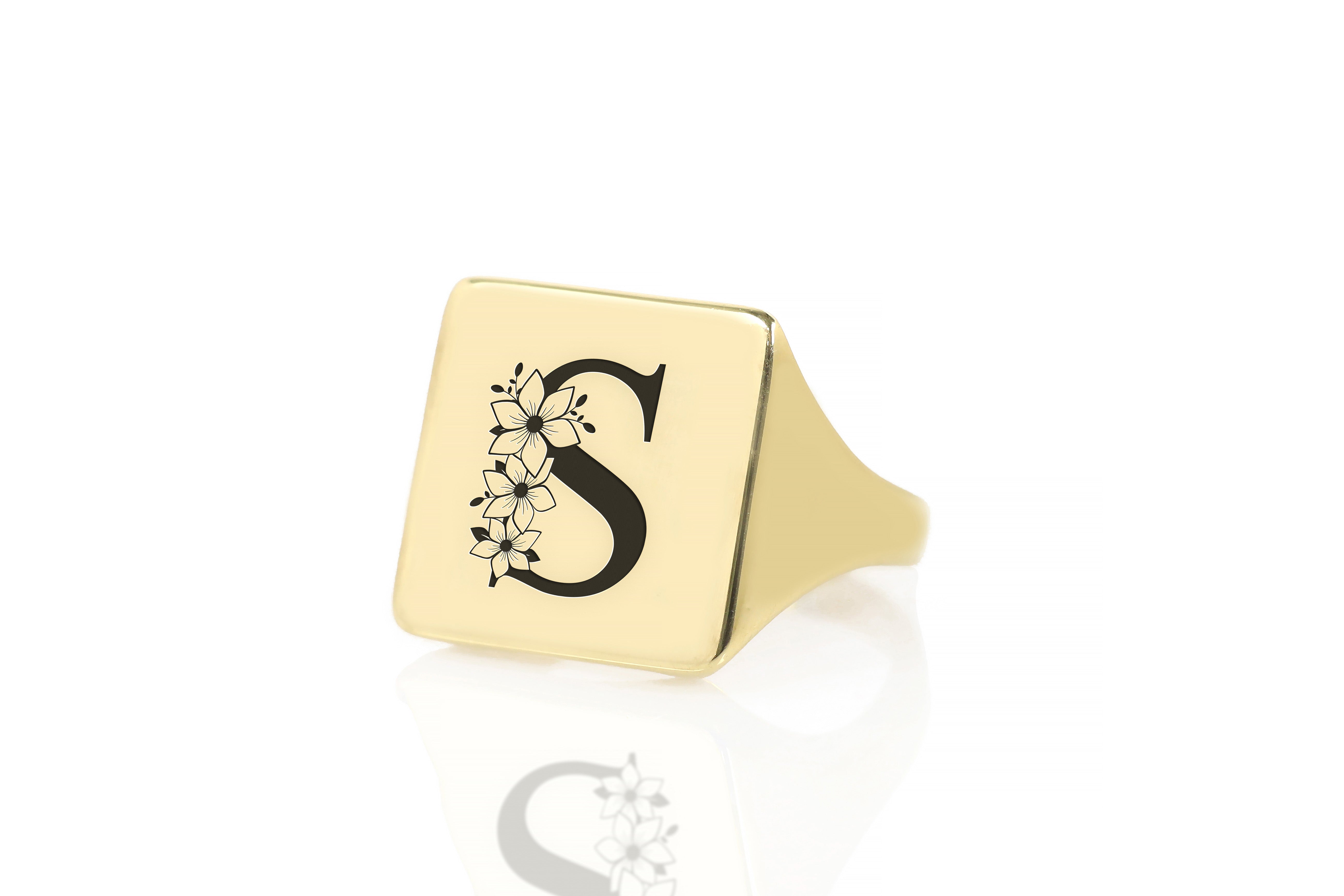 Engraved Flowered Letter Ring