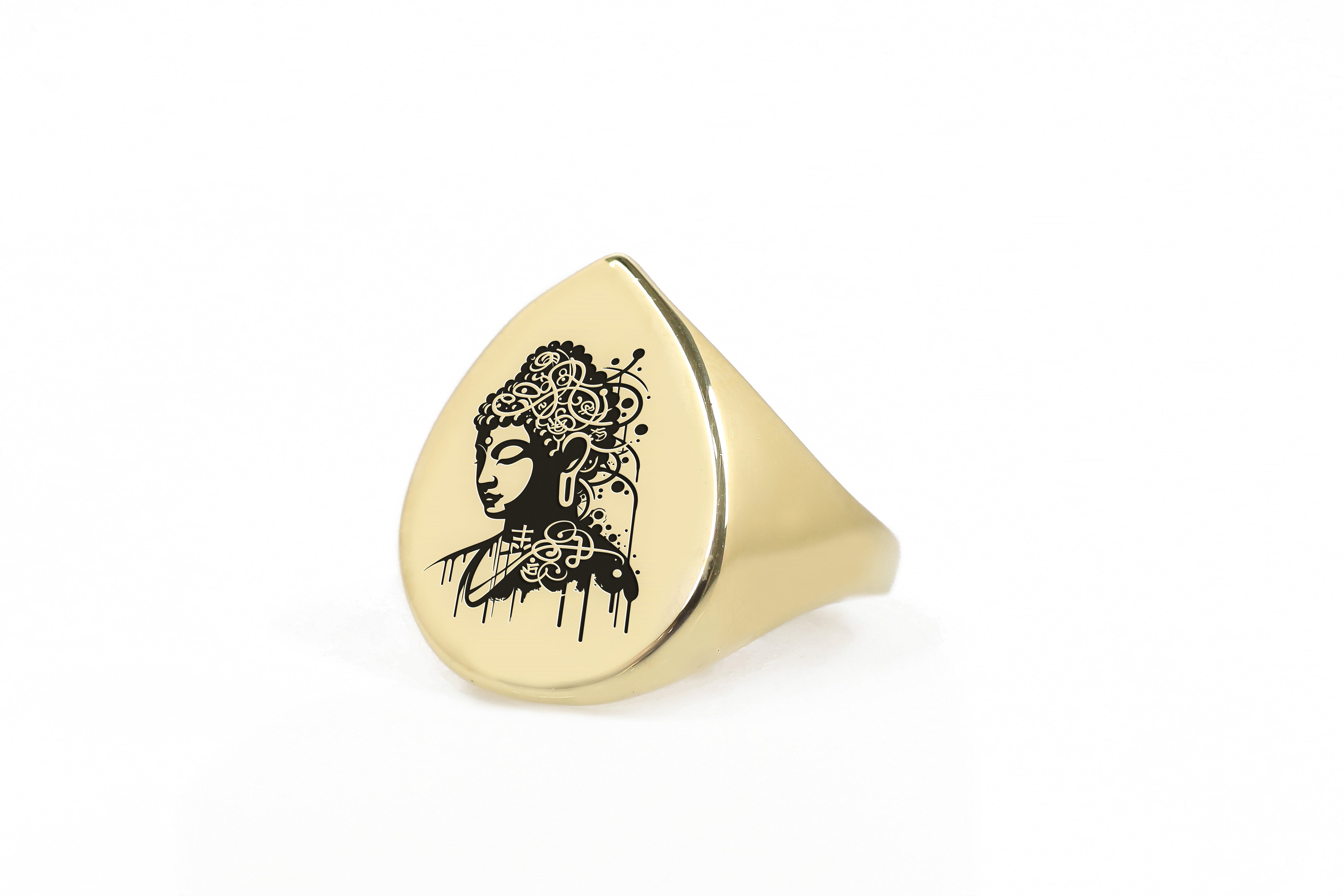 14k Gold Buddha Signet Ring