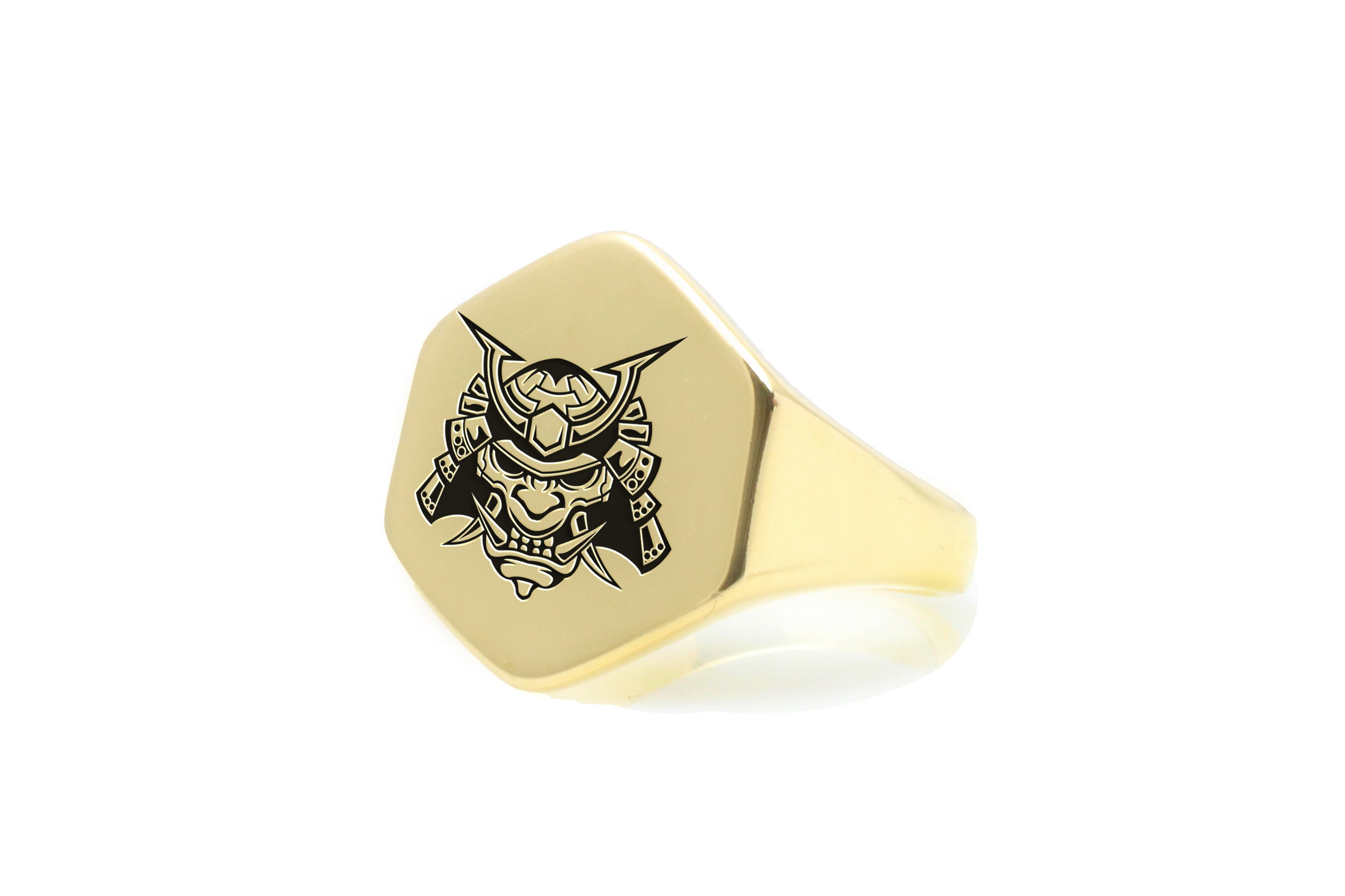 Gold Samurai Mask Signet Ring