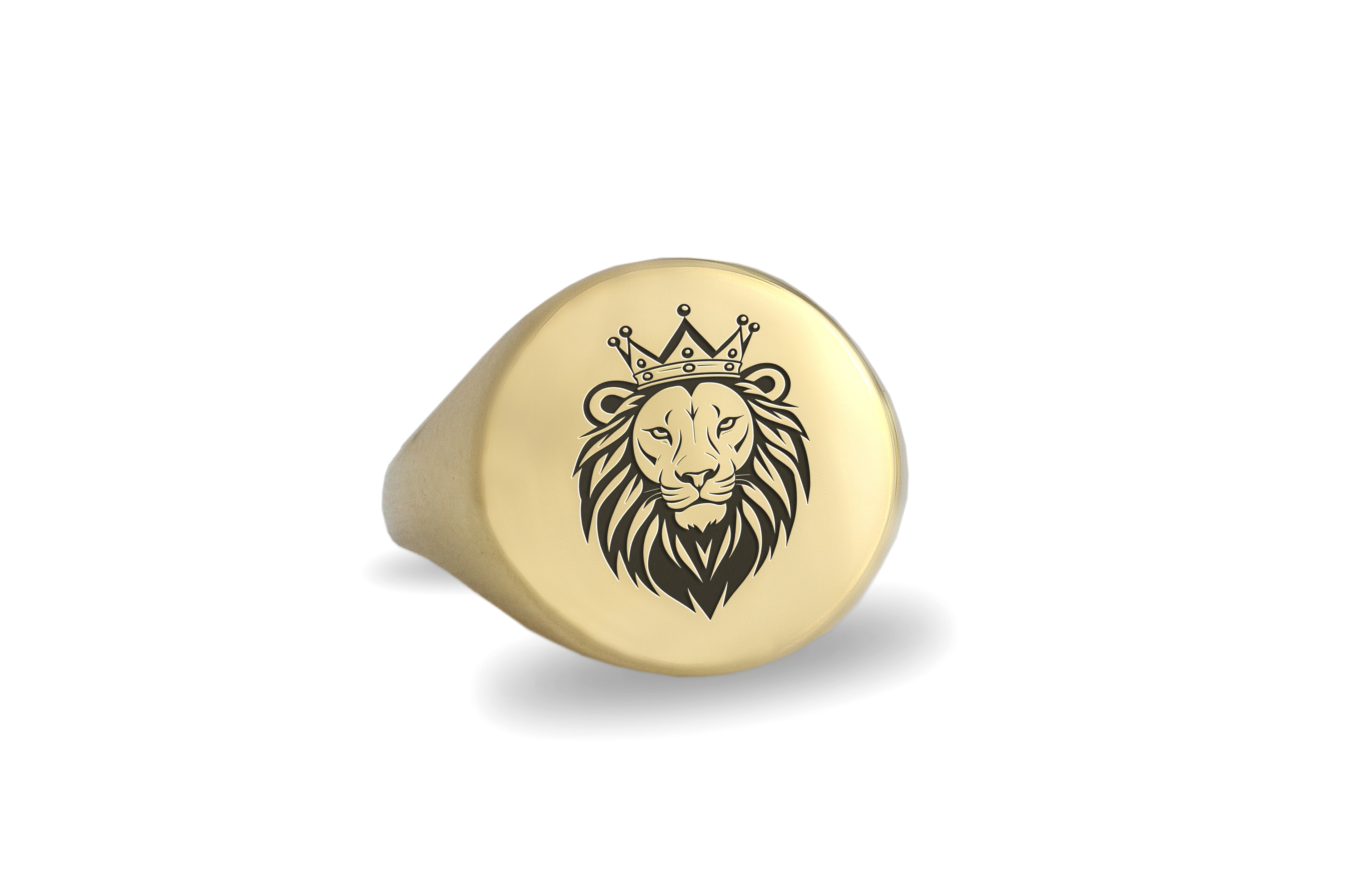 Gold Lion Crown Signet Ring
