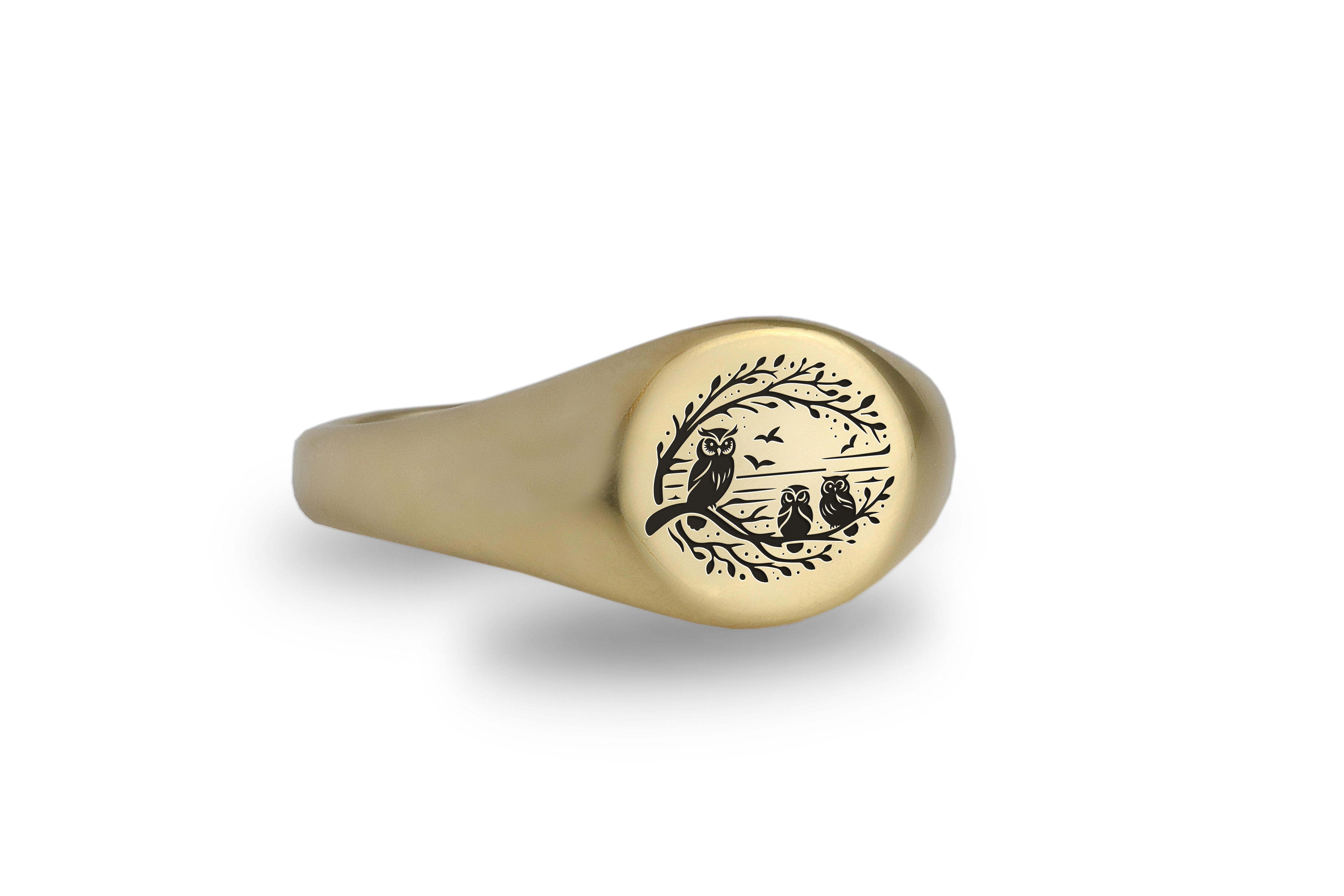 Engraved Owls Signet Ring