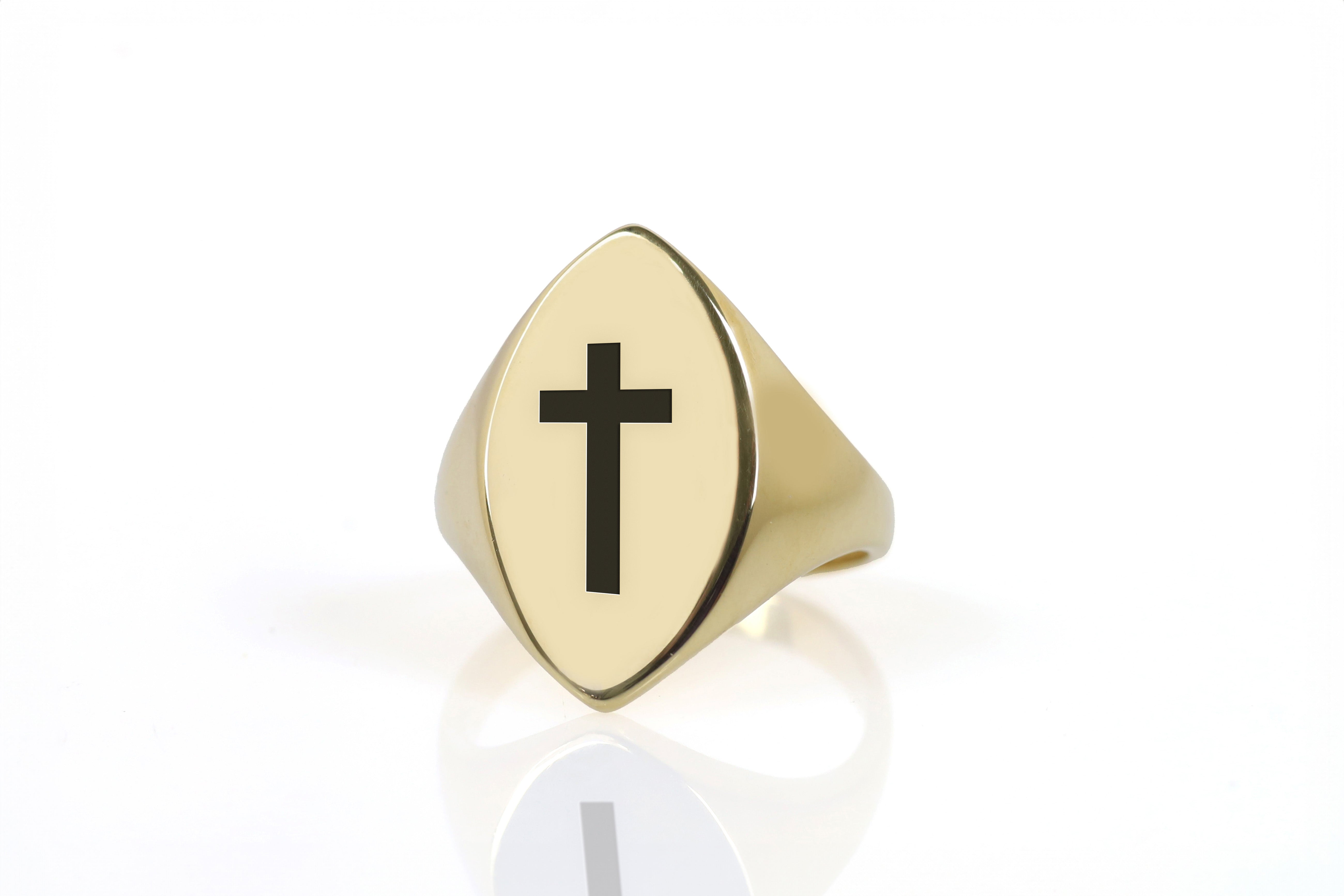 14k Gold Cross Signet Ring