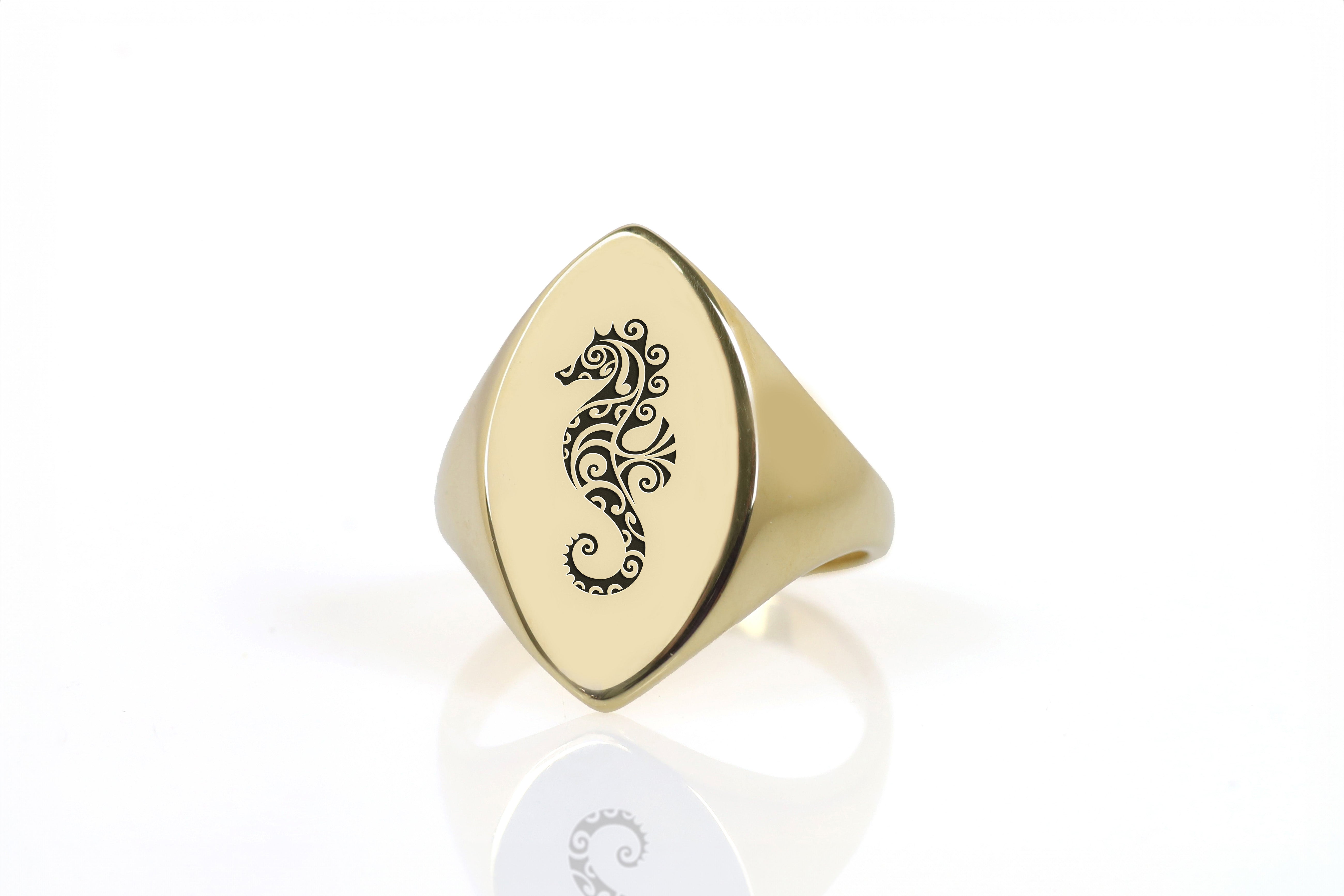 Polynesian Sea Horse Signet Ring