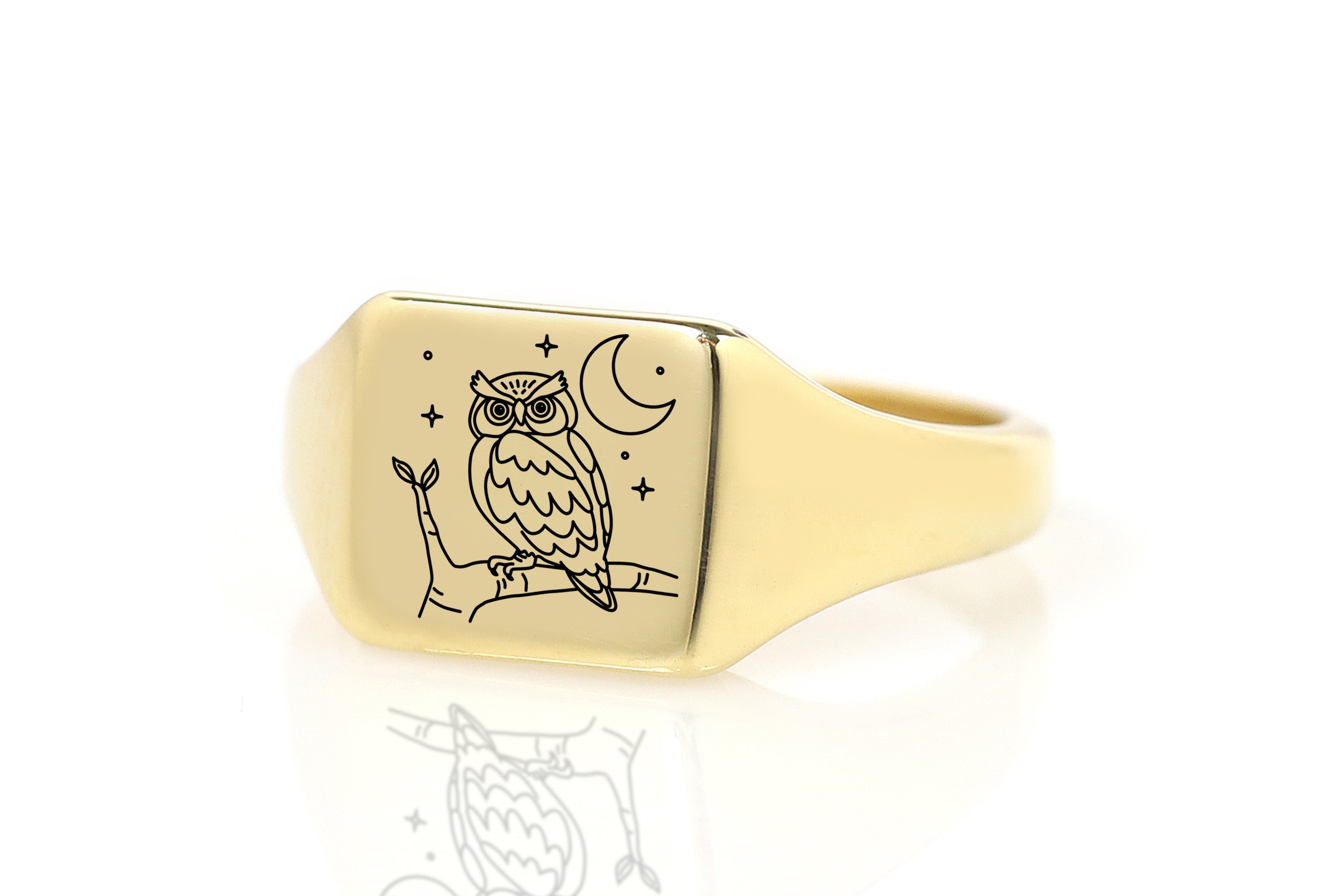 14k Gold Owl Signet Ring