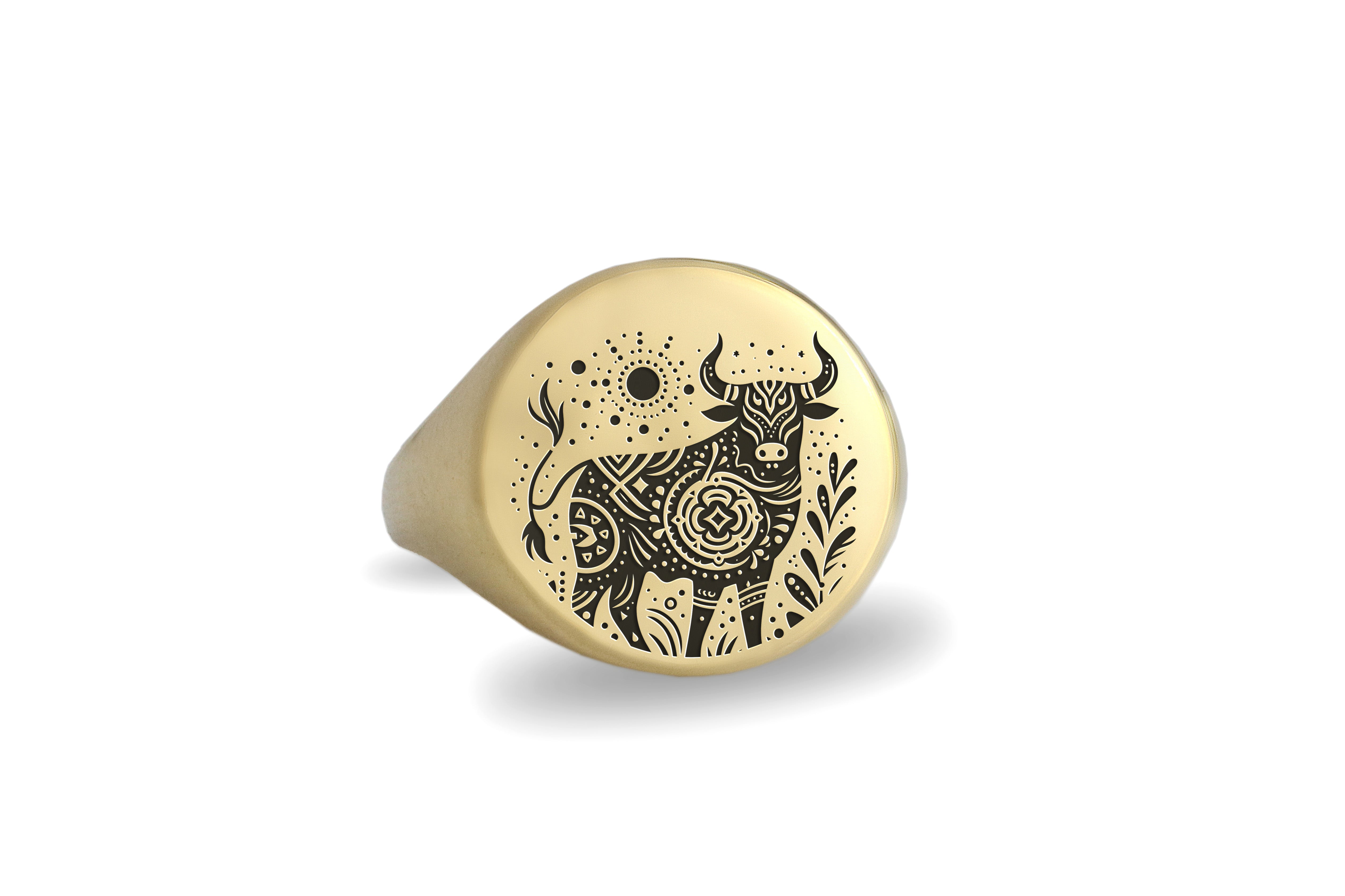 Gold Boho Cow Signet Ring