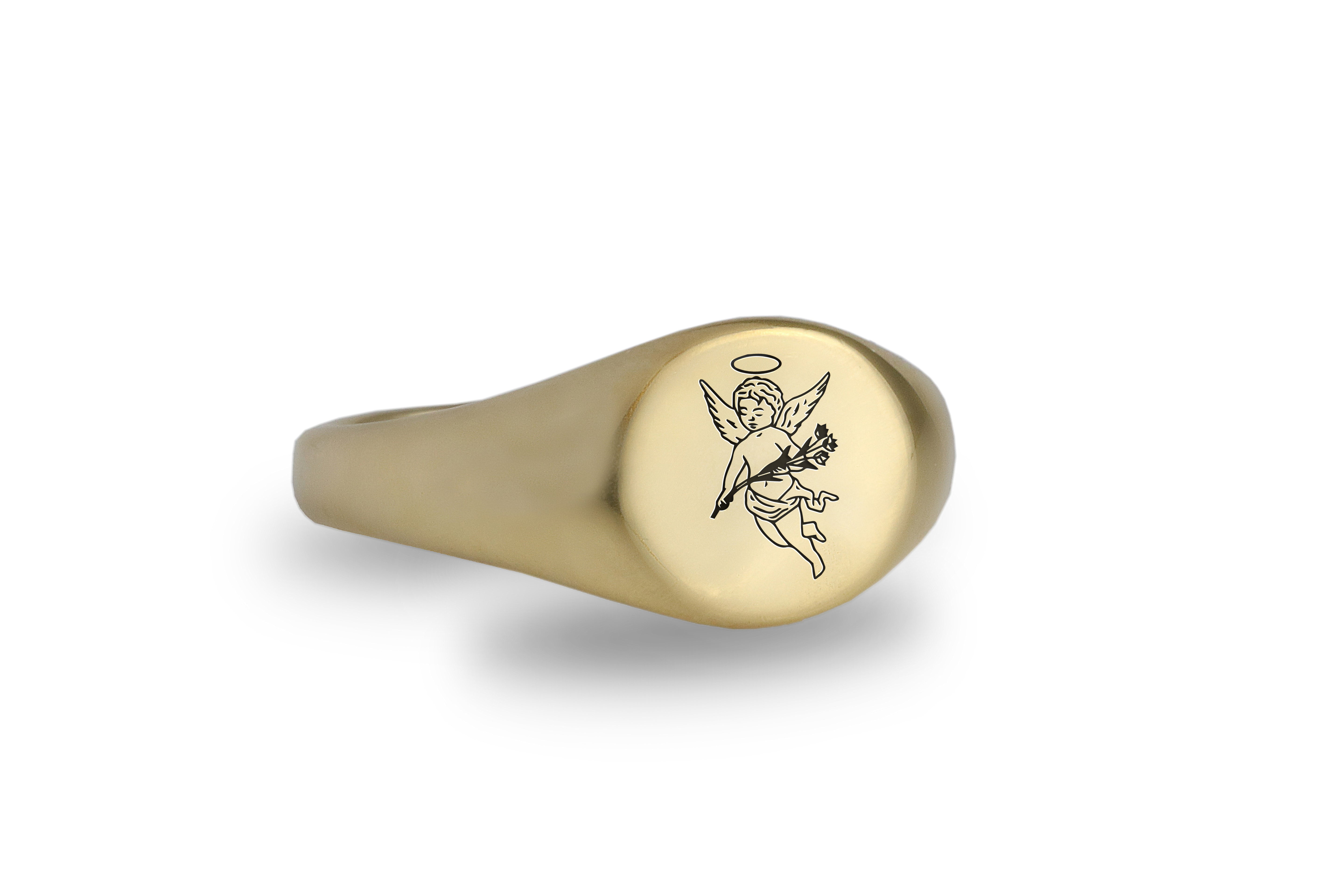 14k Gold Cupid Signet Ring