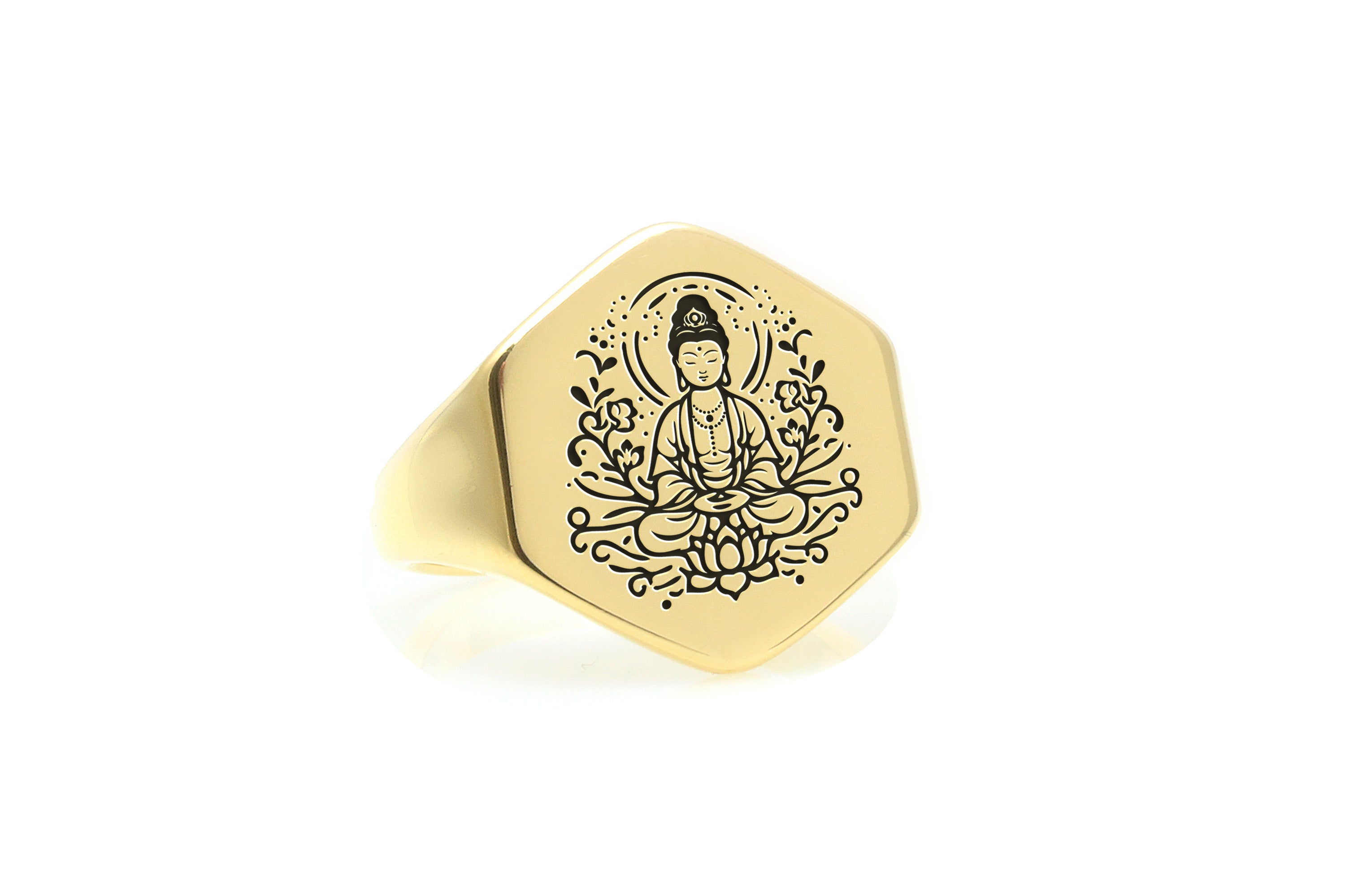 Guanyin 14k Gold Signet Ring