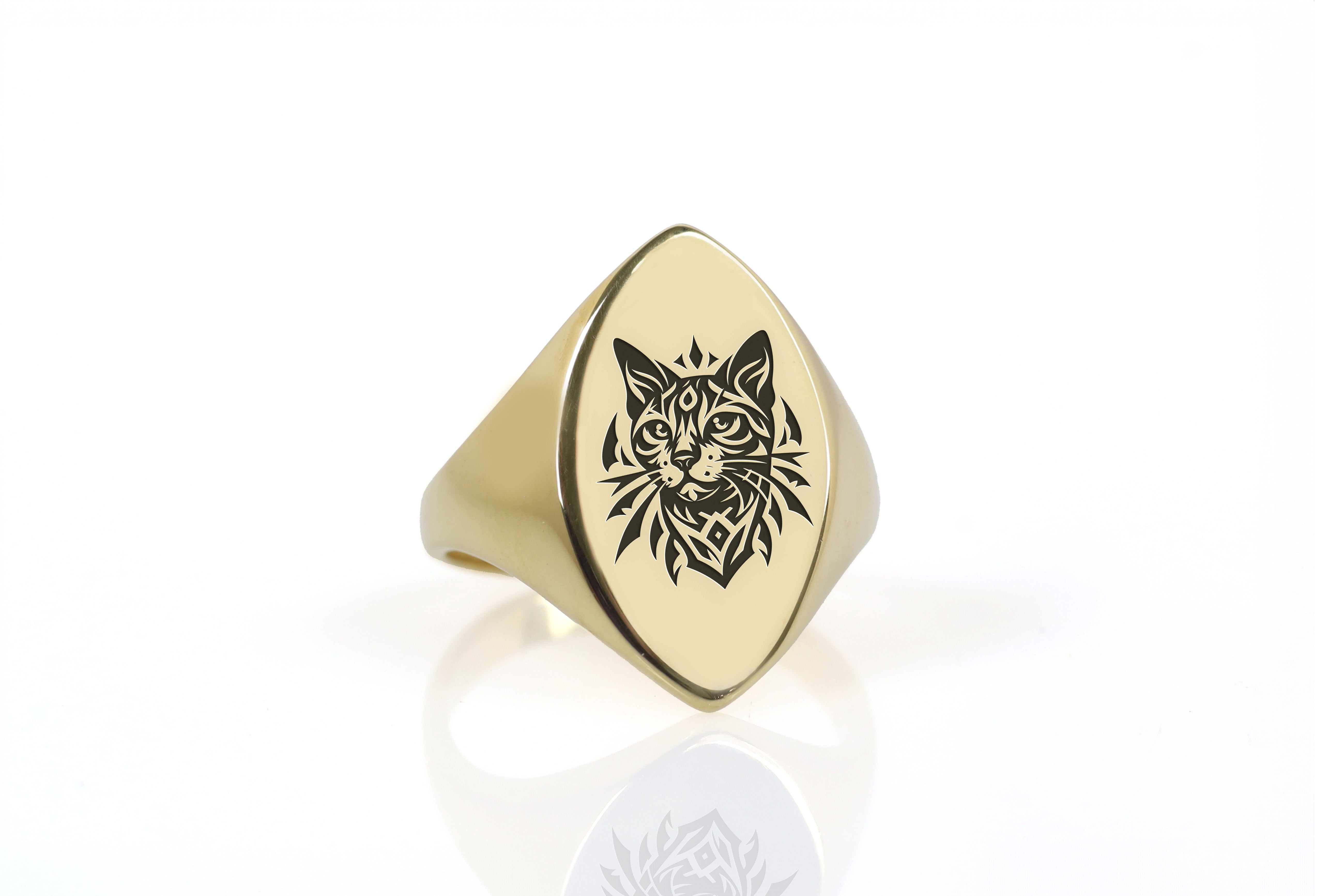 Engraved Cat Signet Ring
