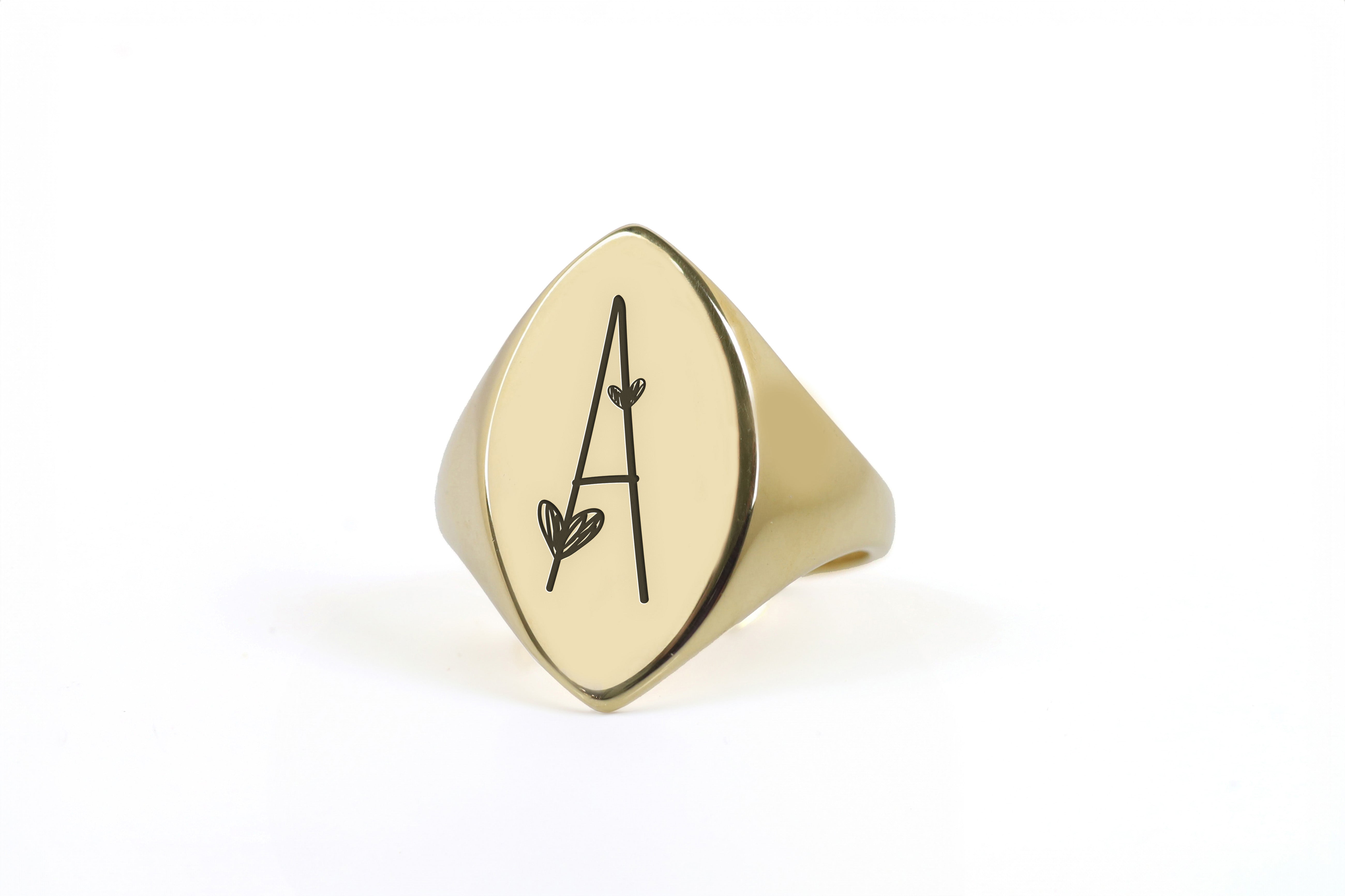 Cute Gold Letter Signet Ring