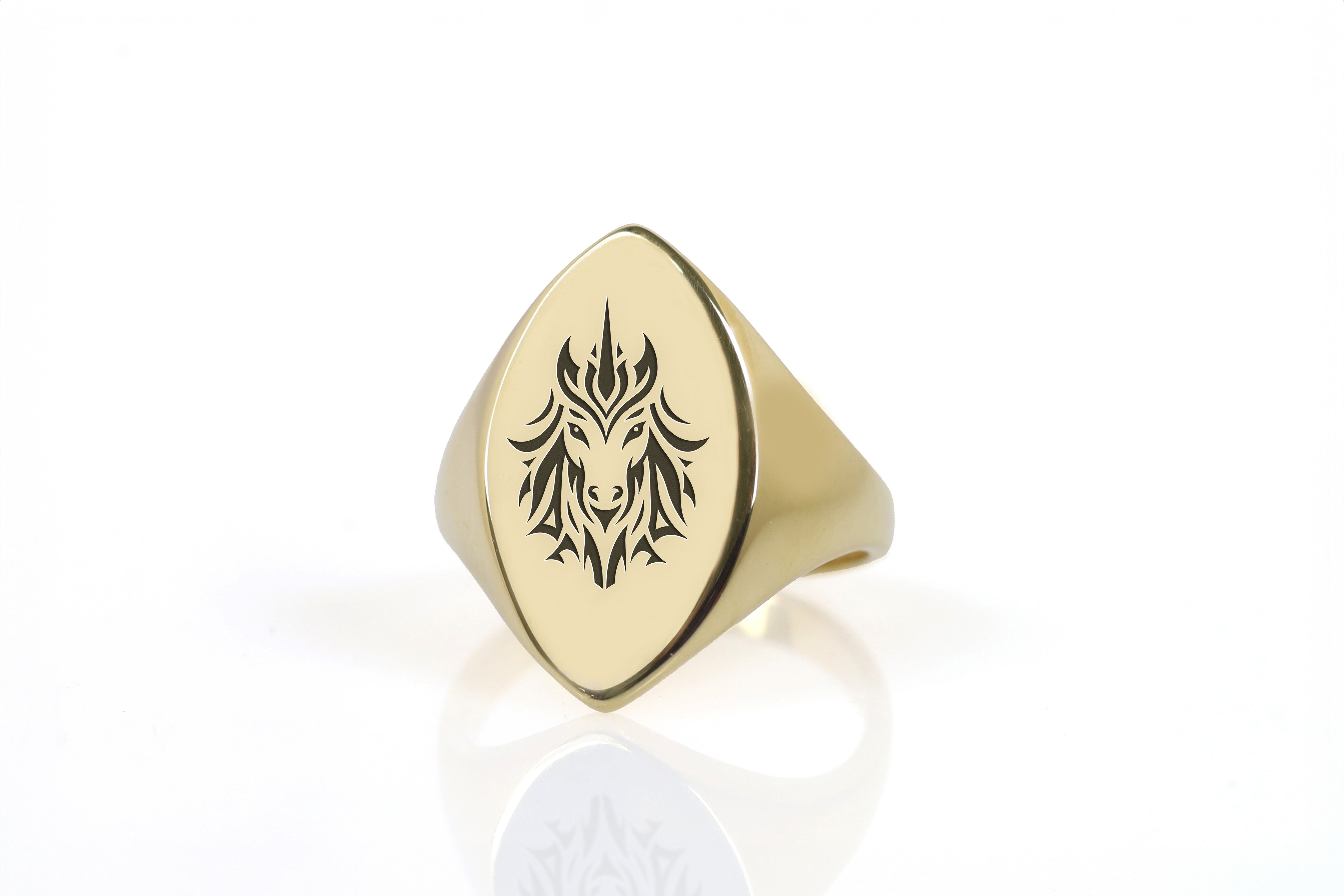 14k Gold Unicorn Signet Ring