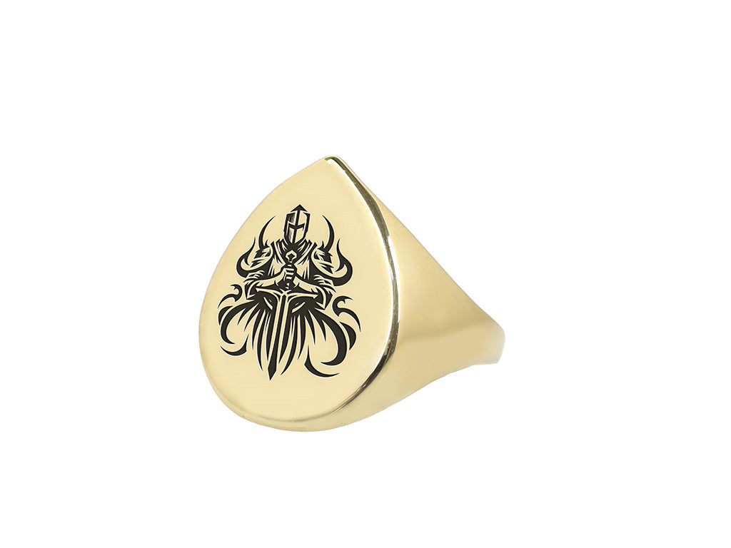 14k Gold Knight Signet Ring