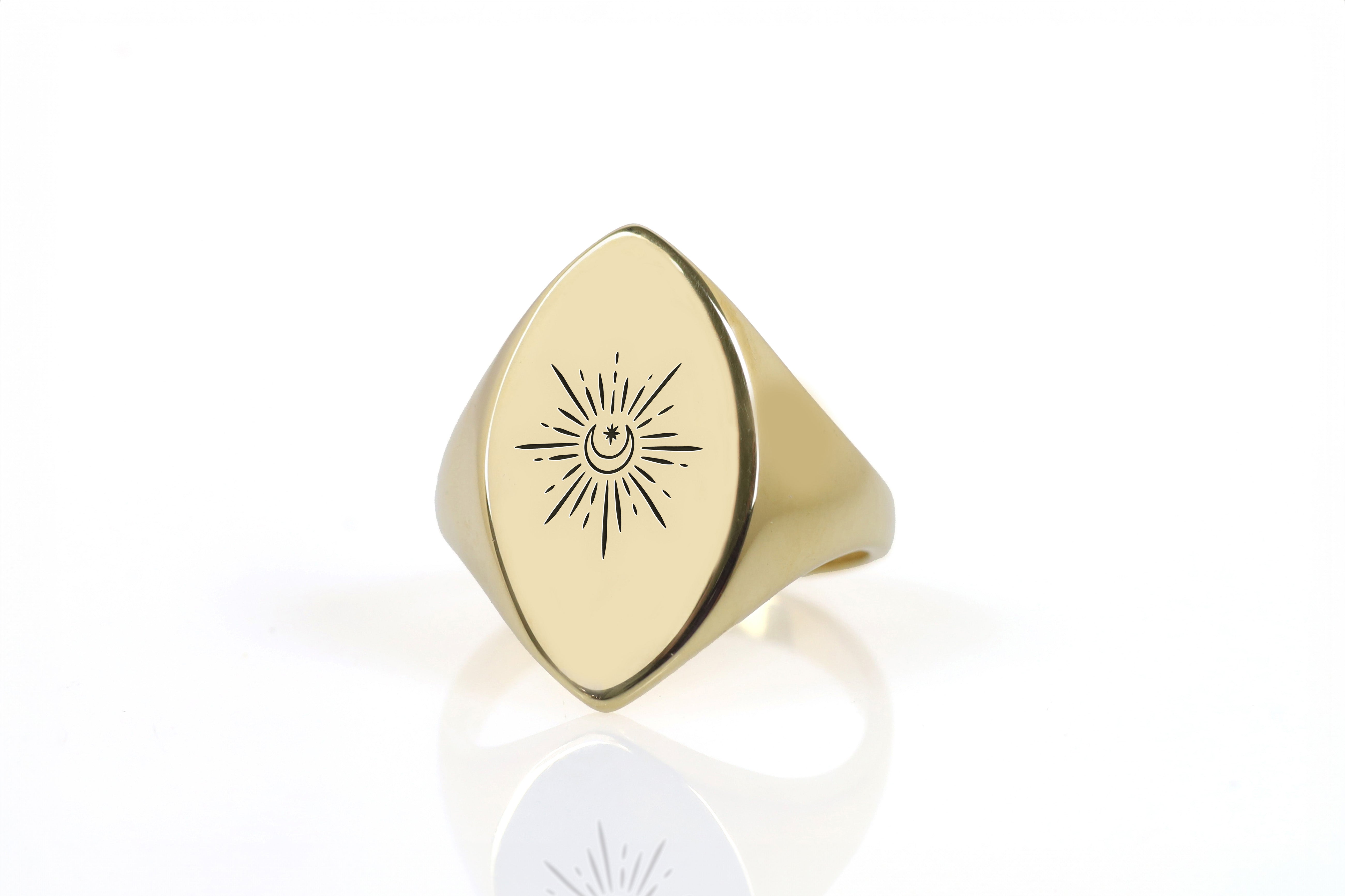 14k Gold Moon Signet Ring