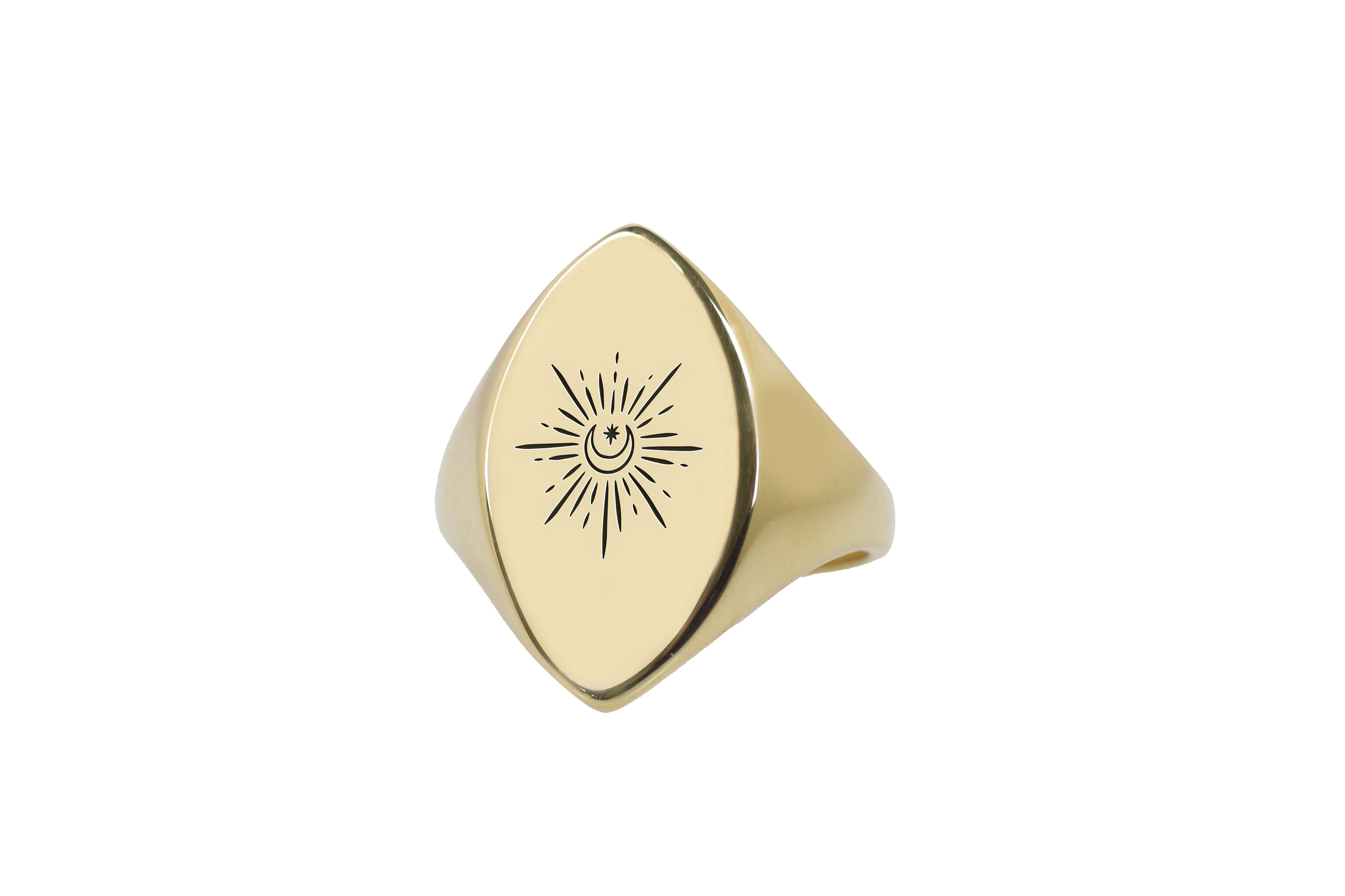 14k Gold Moon Signet Ring