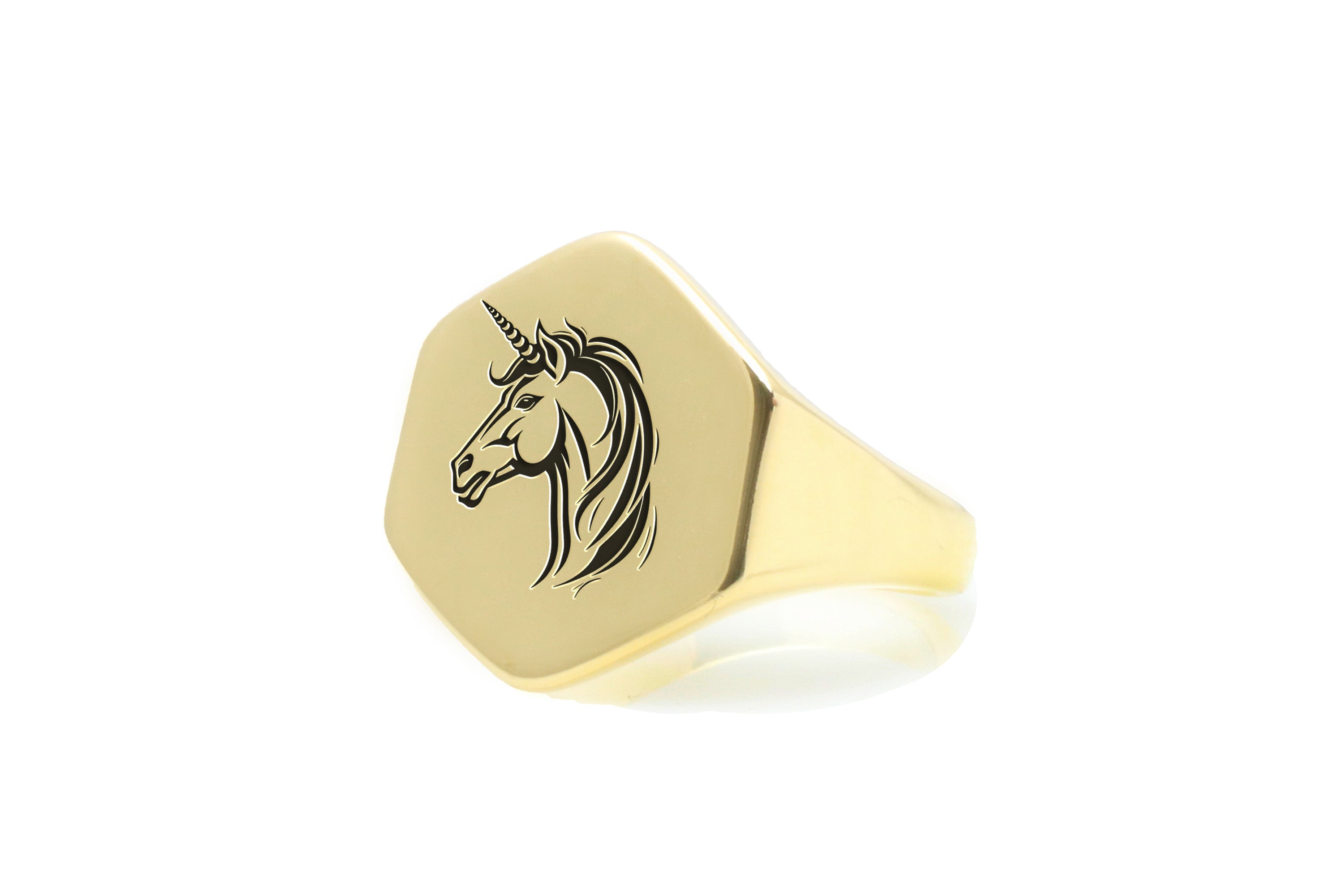 Unisex Hexagon Unicorn Gold Signet Ring