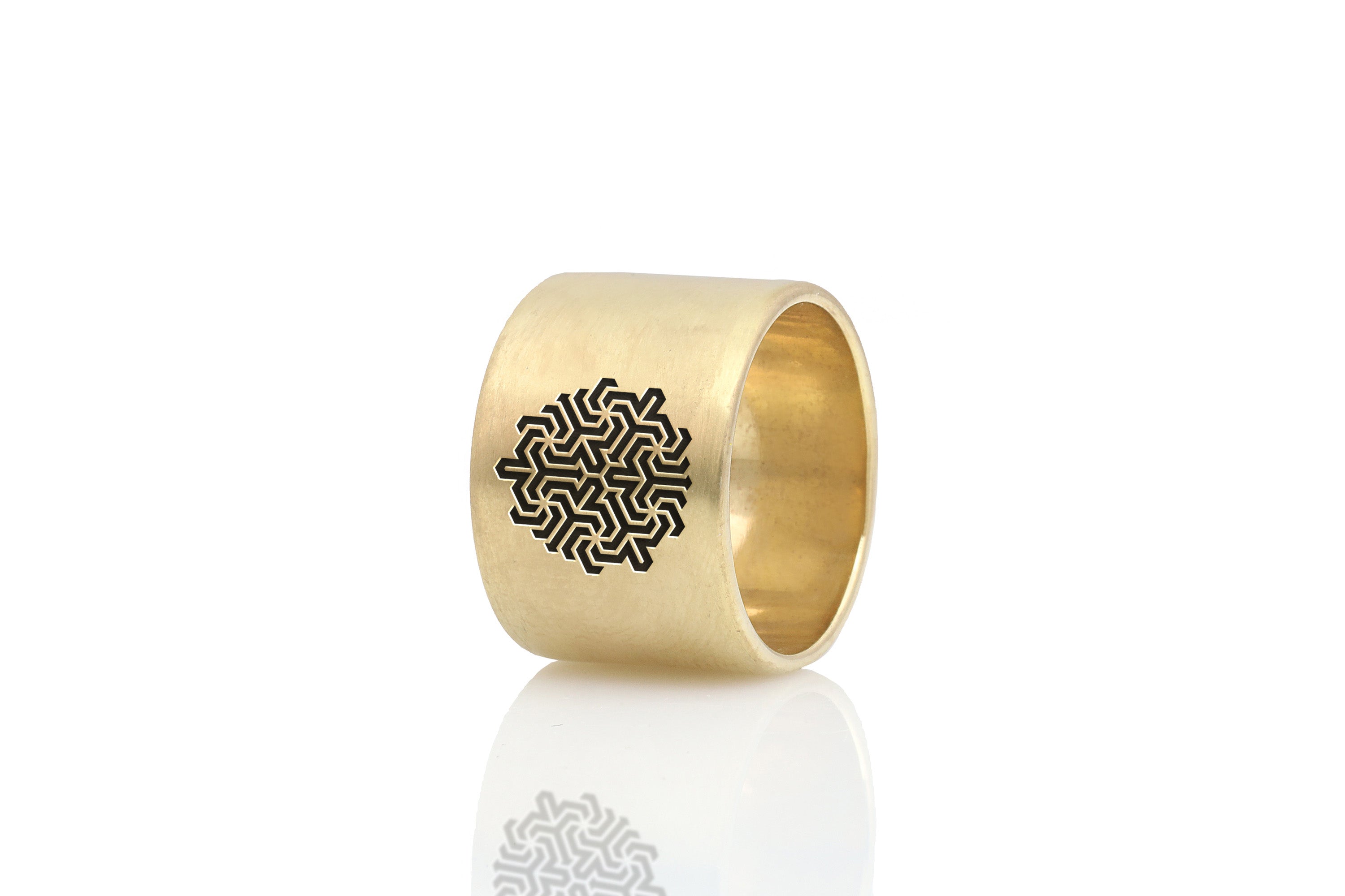 Maze Wide Brushed Gold Ring