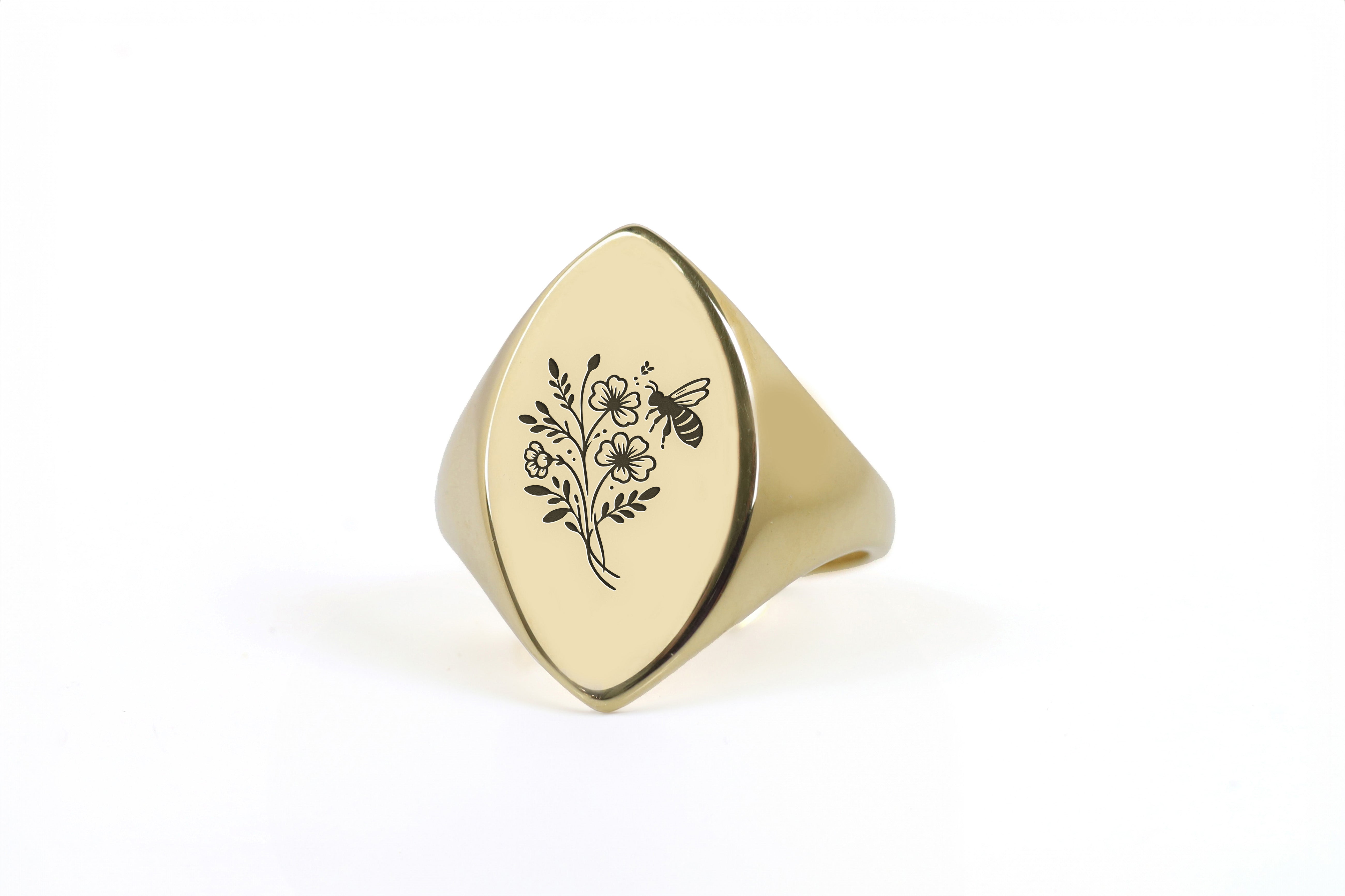 14k Gold Bee Signet Ring