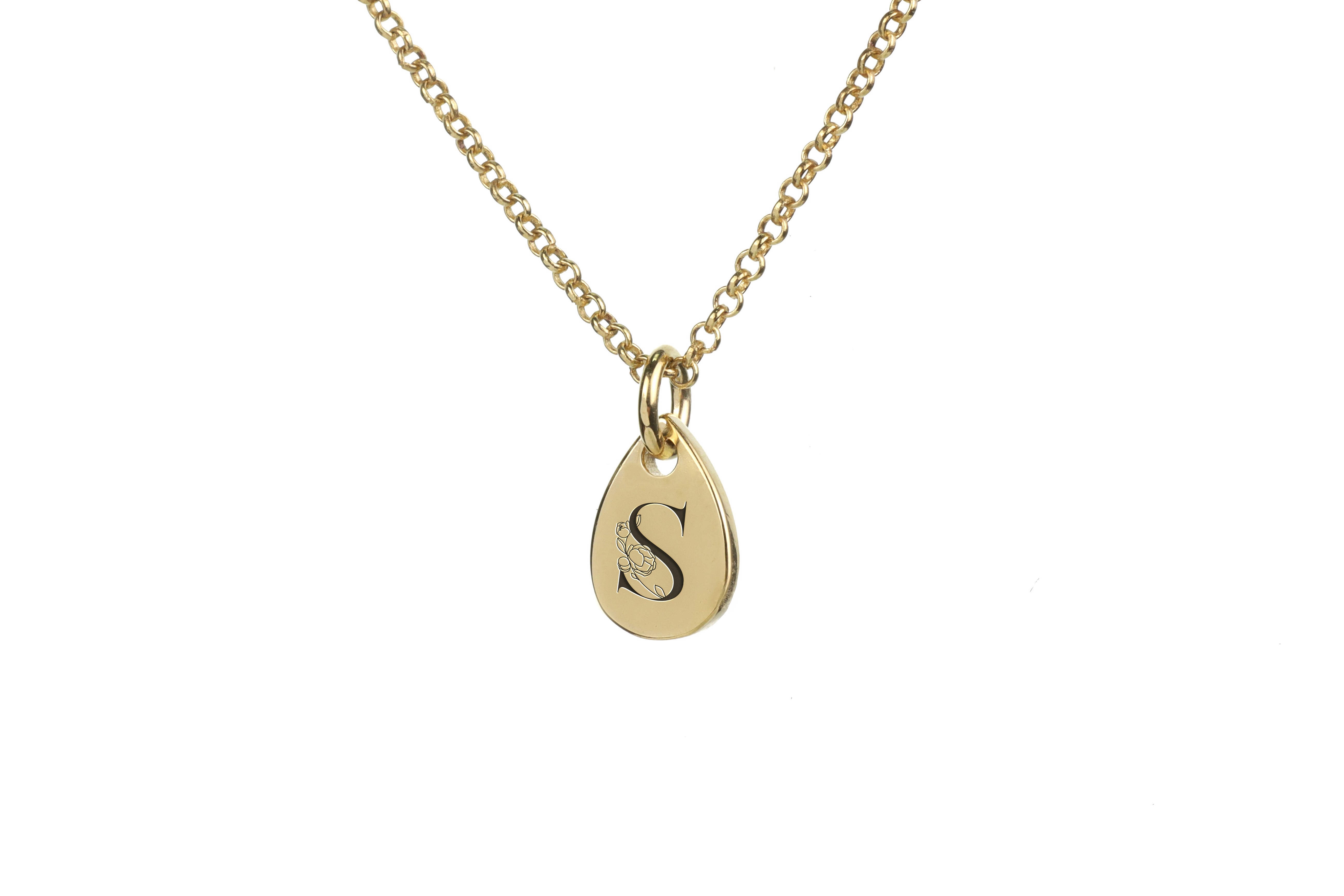 Floral Initial Teardrop Pendant Necklace