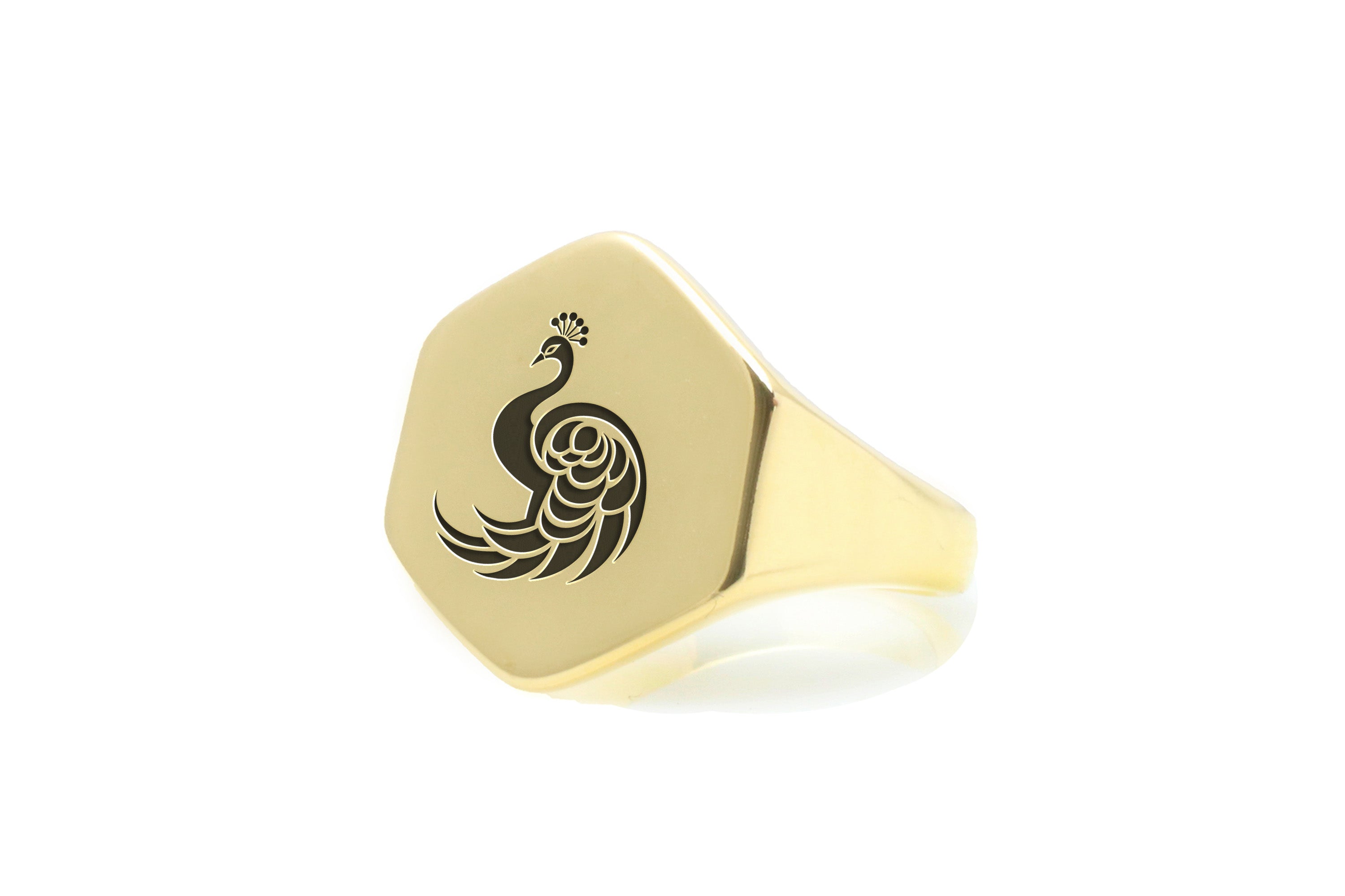 Engraved Peacock Gold Ring