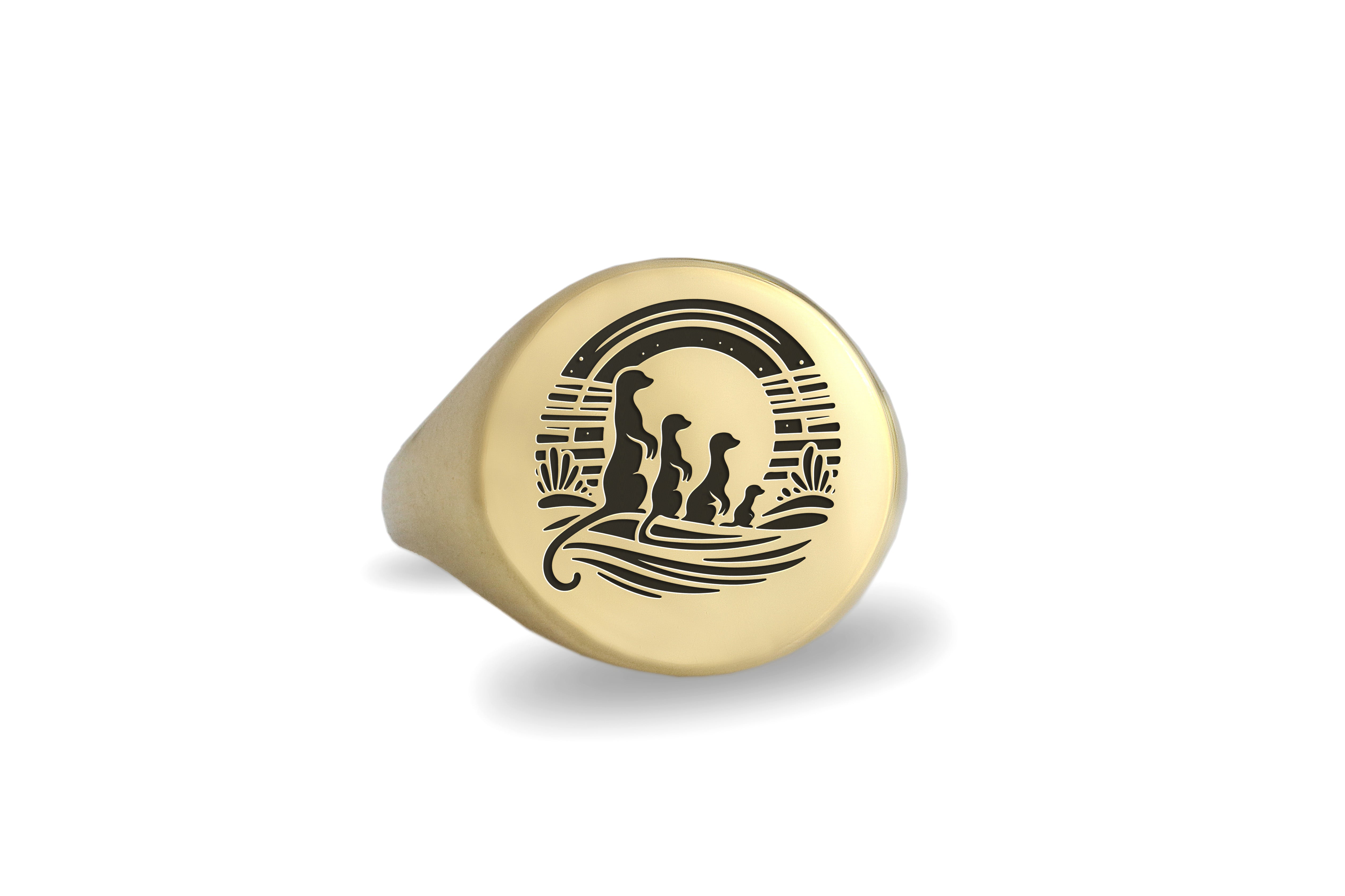 Engraved Meerkats Signet Ring