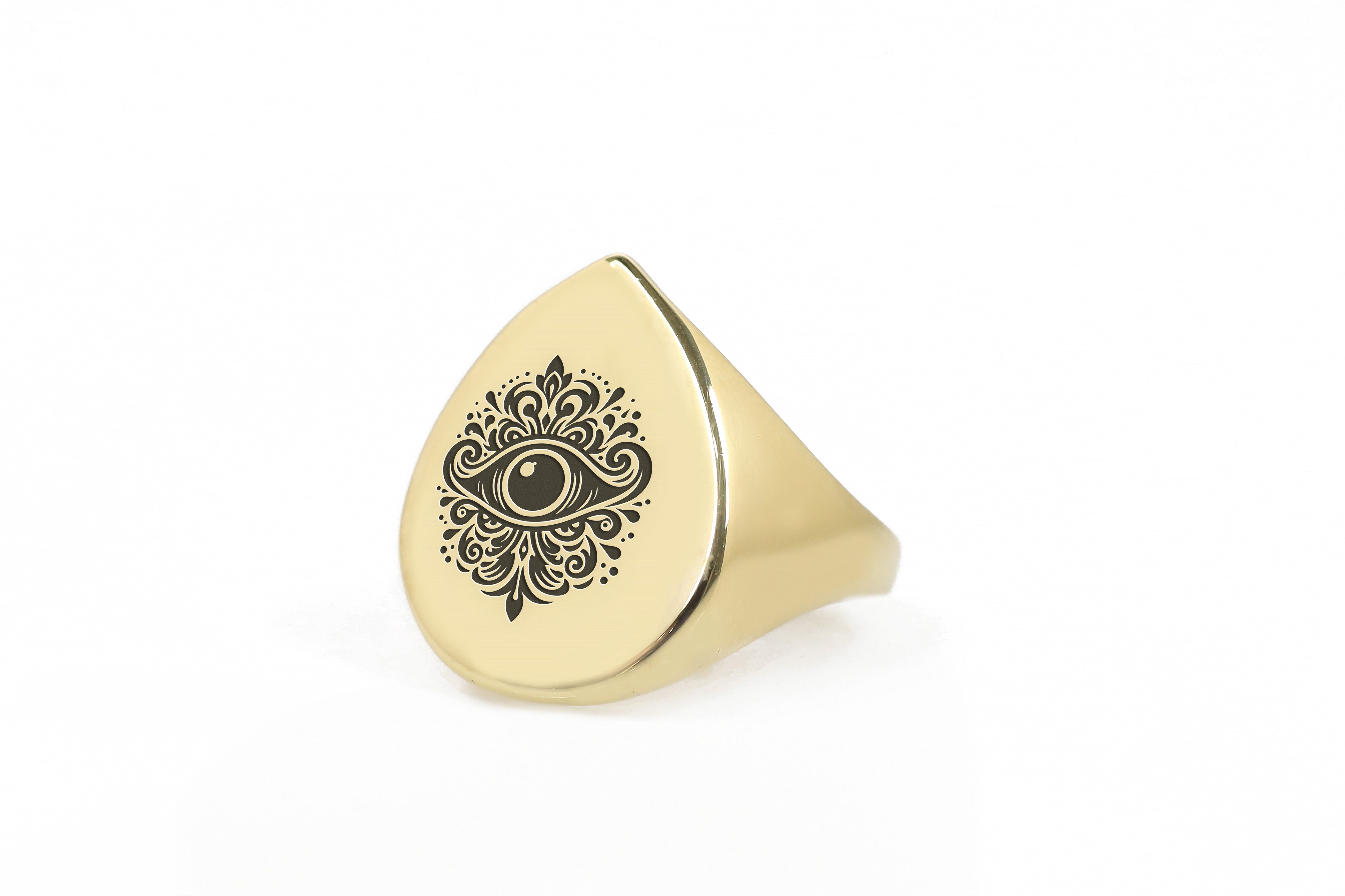 14k Gold Evil Eye Signet Ring