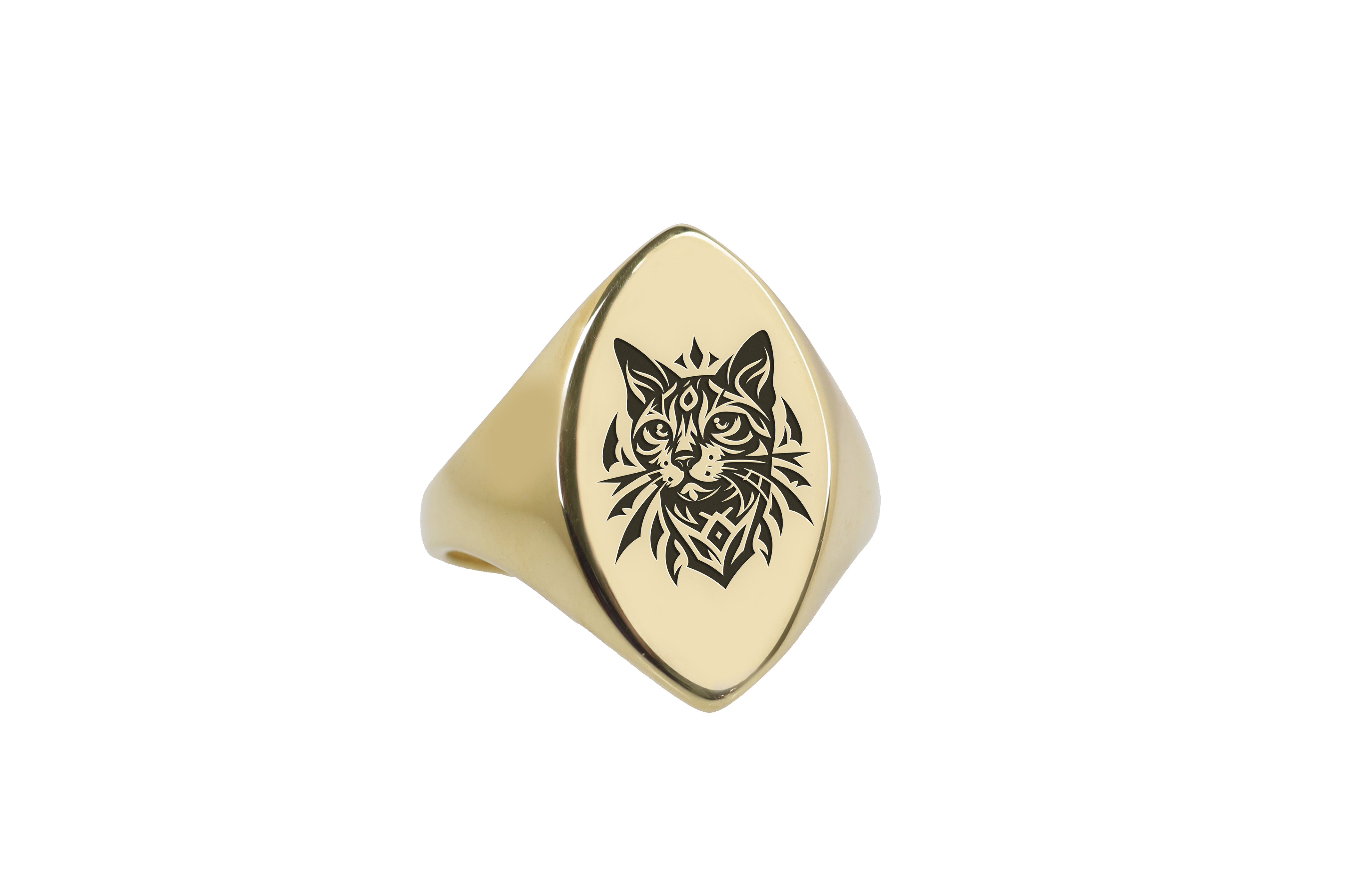 Engraved Cat Signet Ring