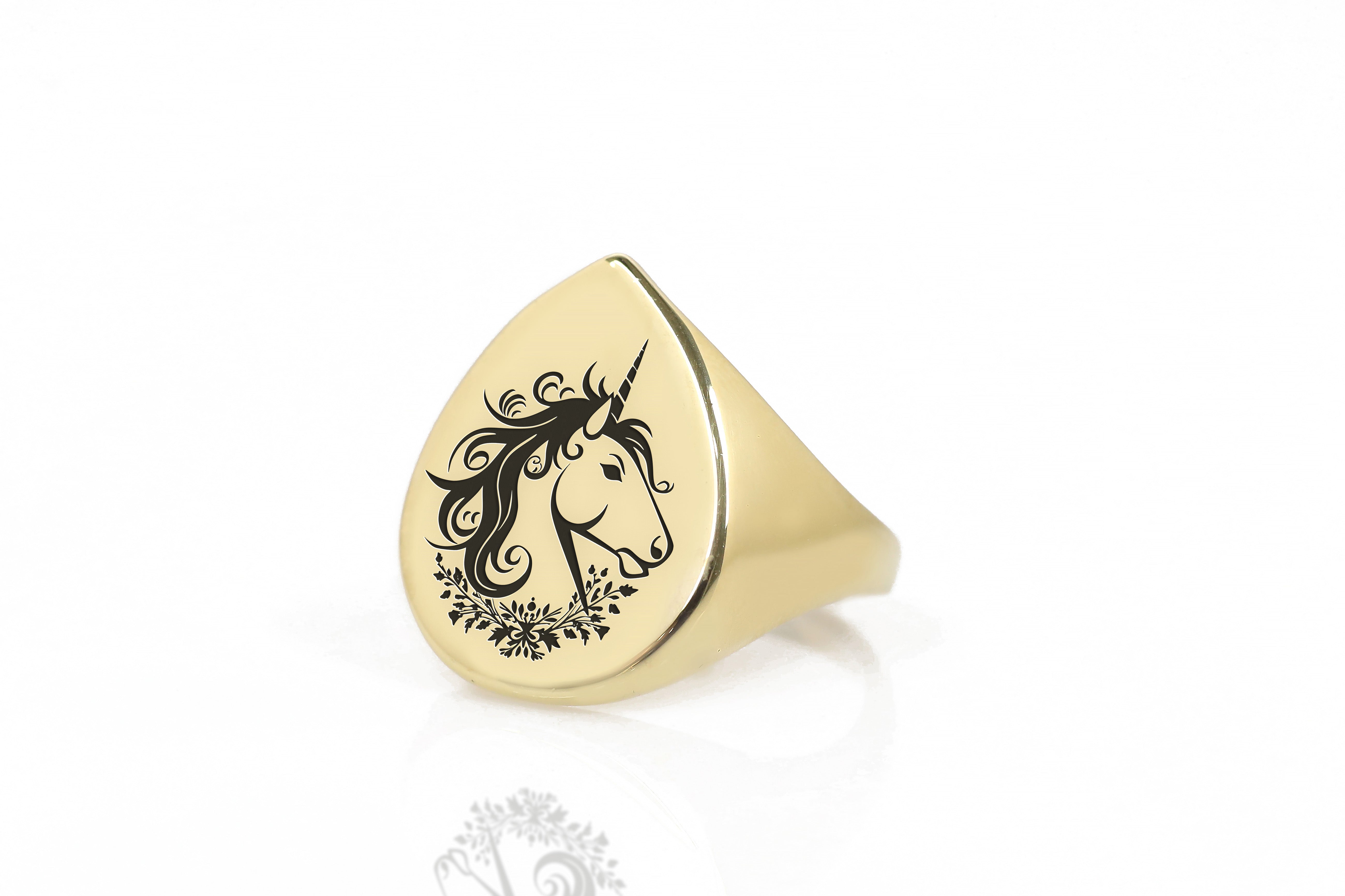 14k Gold Unicorn Signet Ring