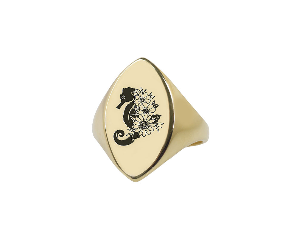 Sea Horse Gold Signet Ring