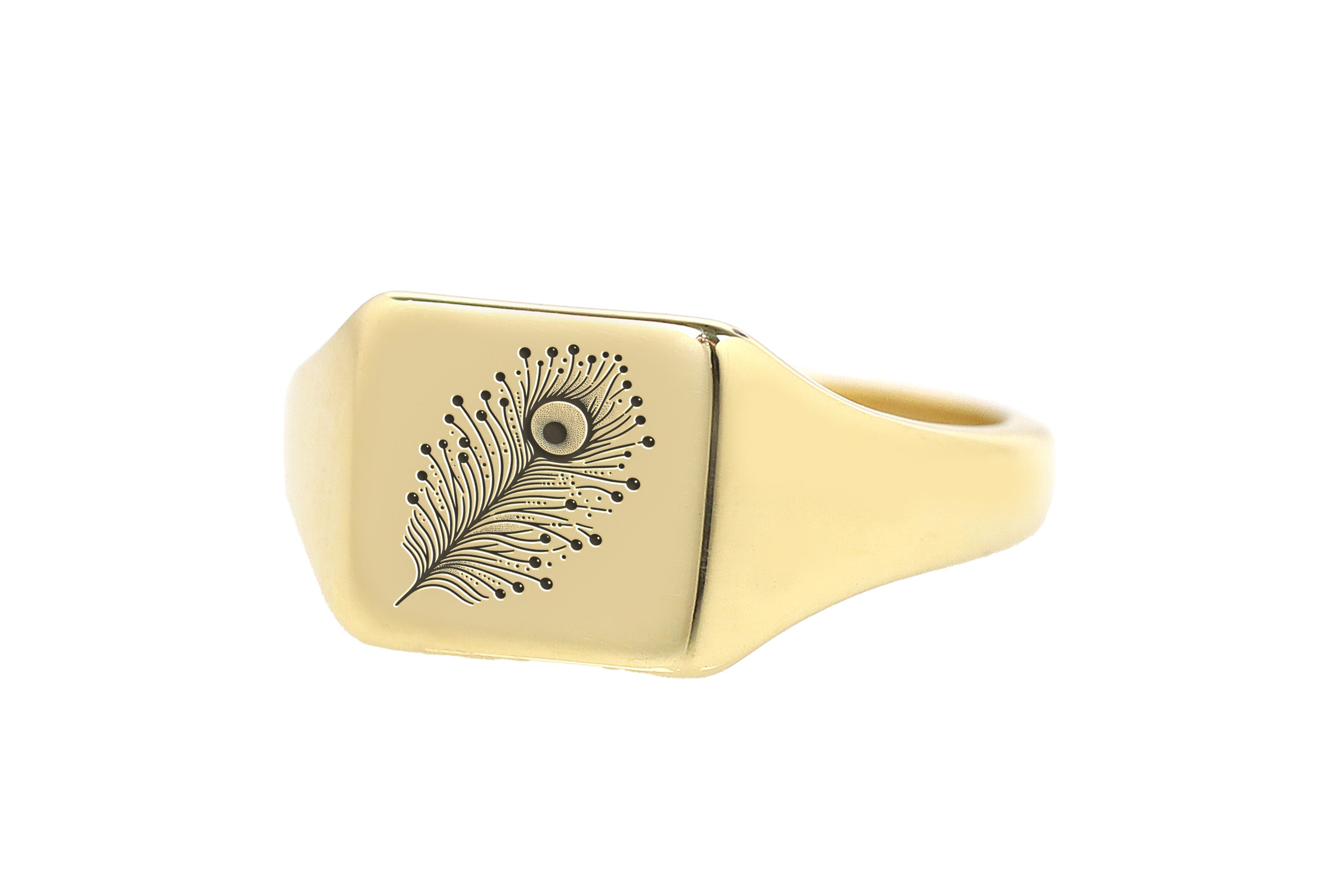 14k Gold Feather Signet Ring