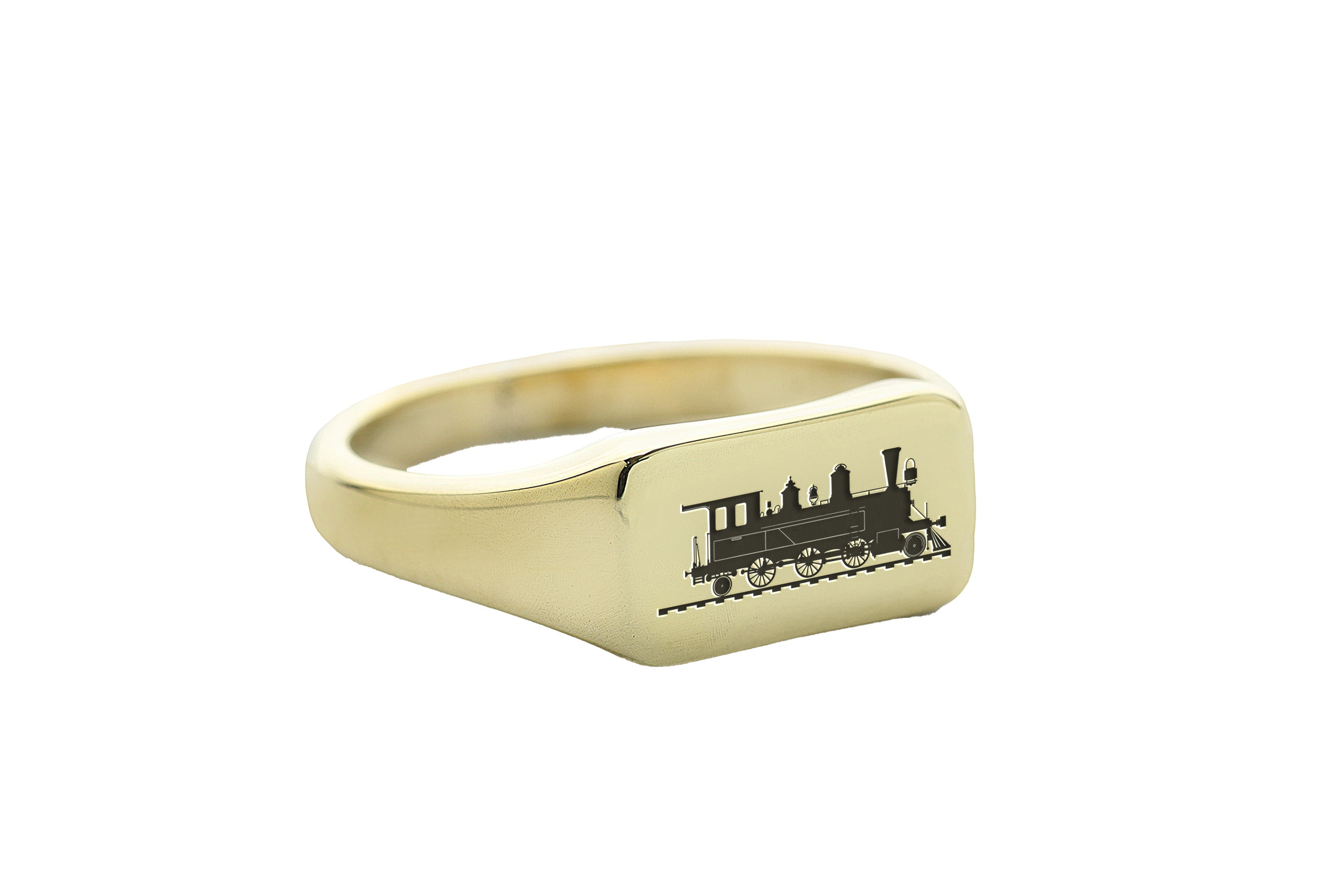Engraved Train Signet Ring