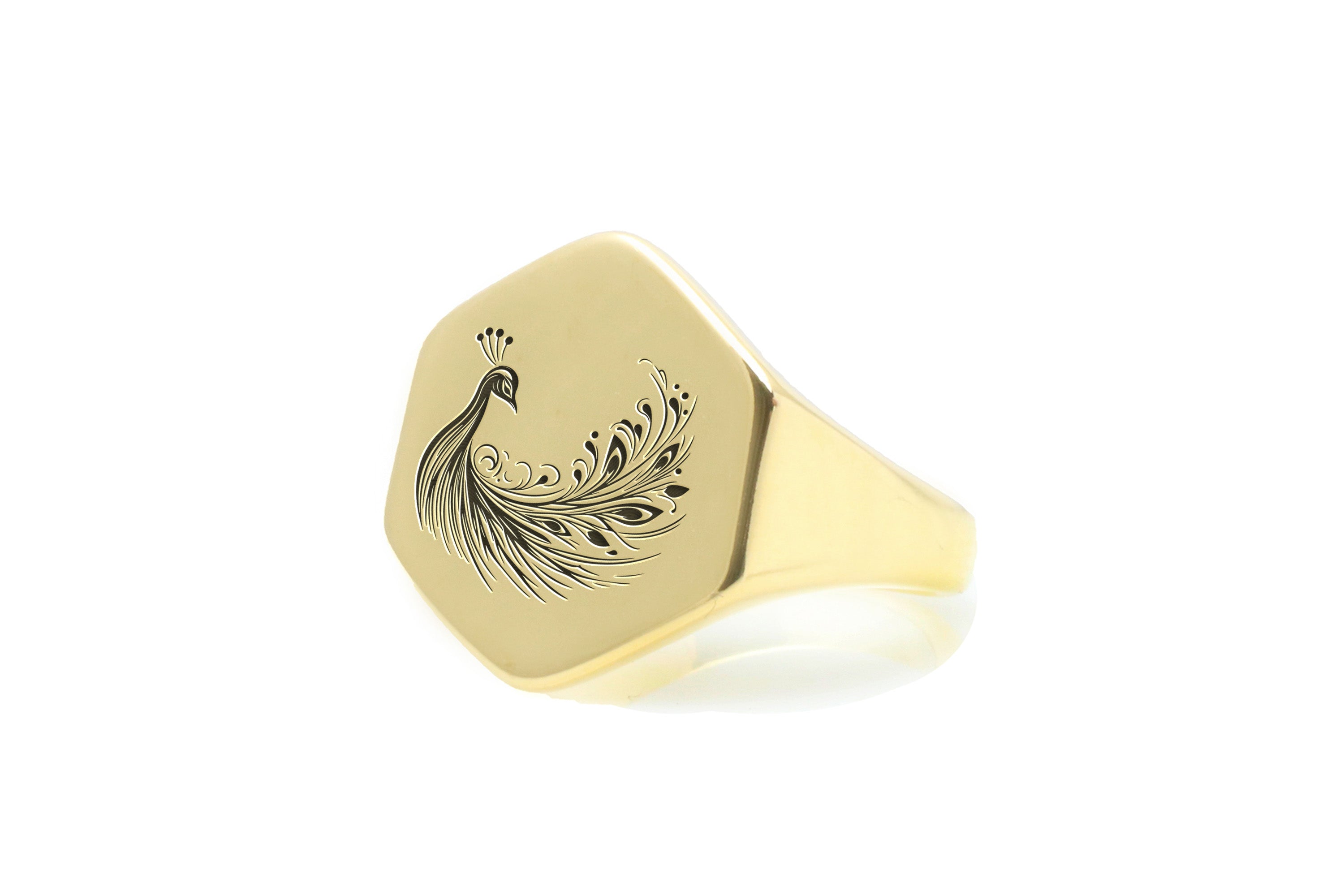 14k Gold Peacock Signet Ring