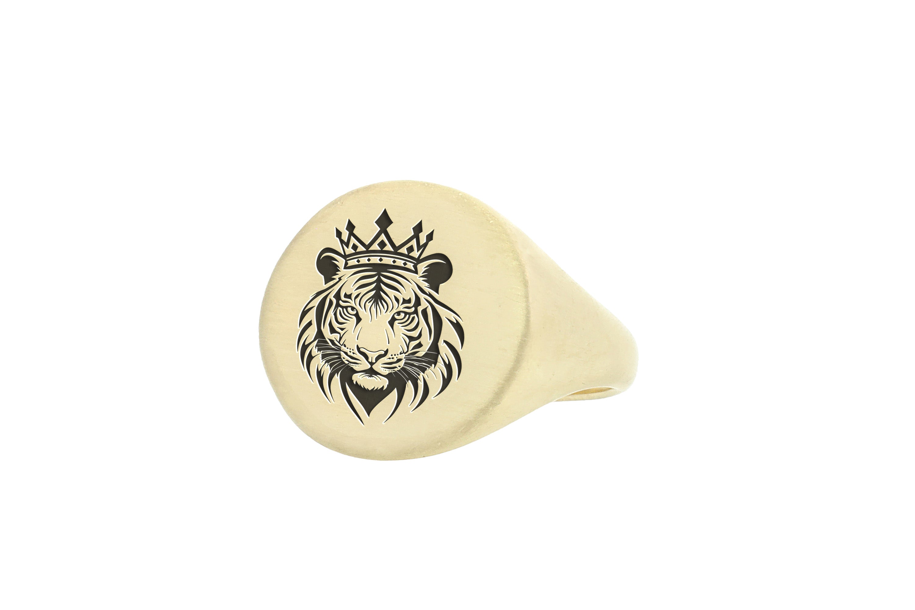 Engraved Tiger And Crown Ring
