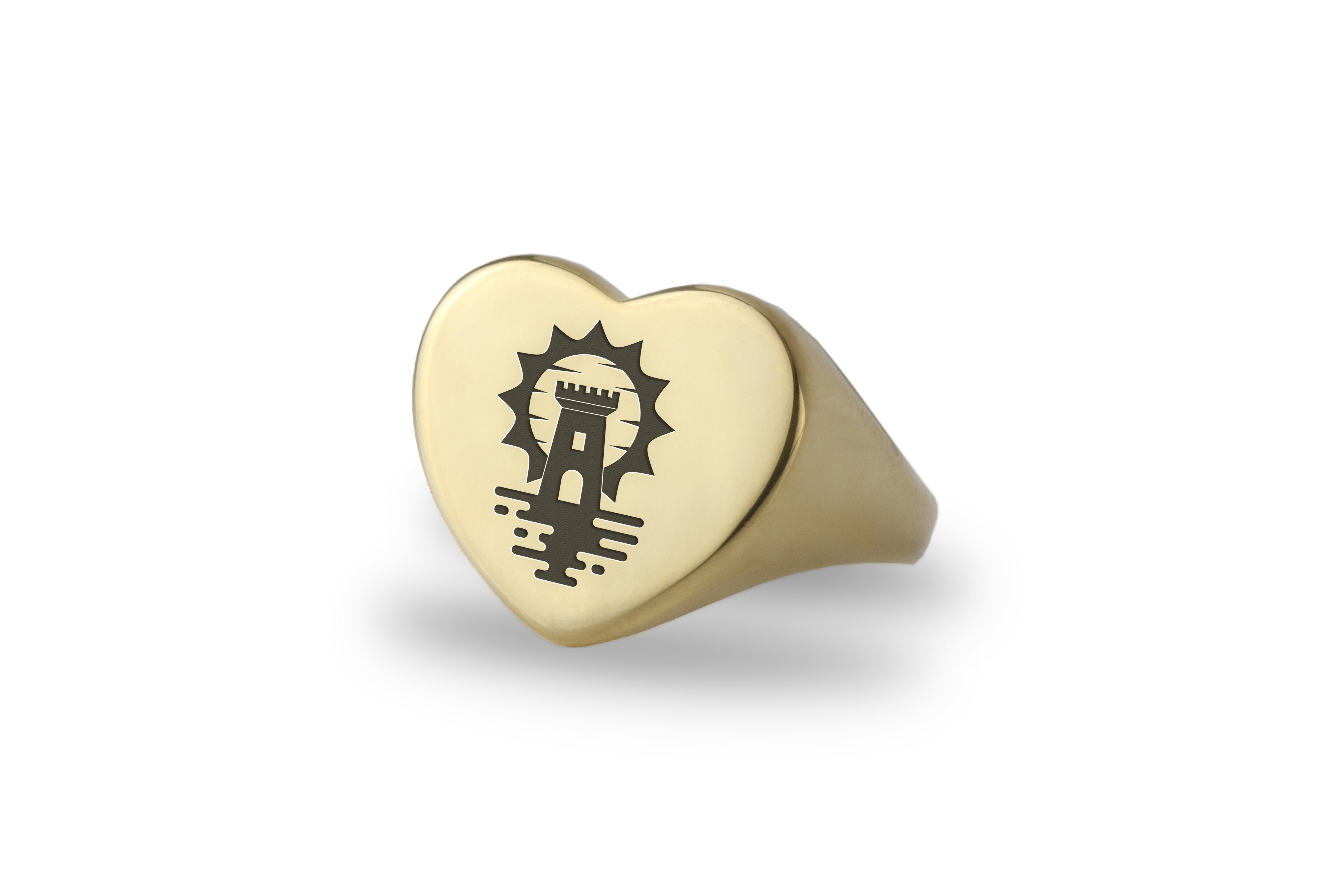 14k Gold Castle Signet Ring