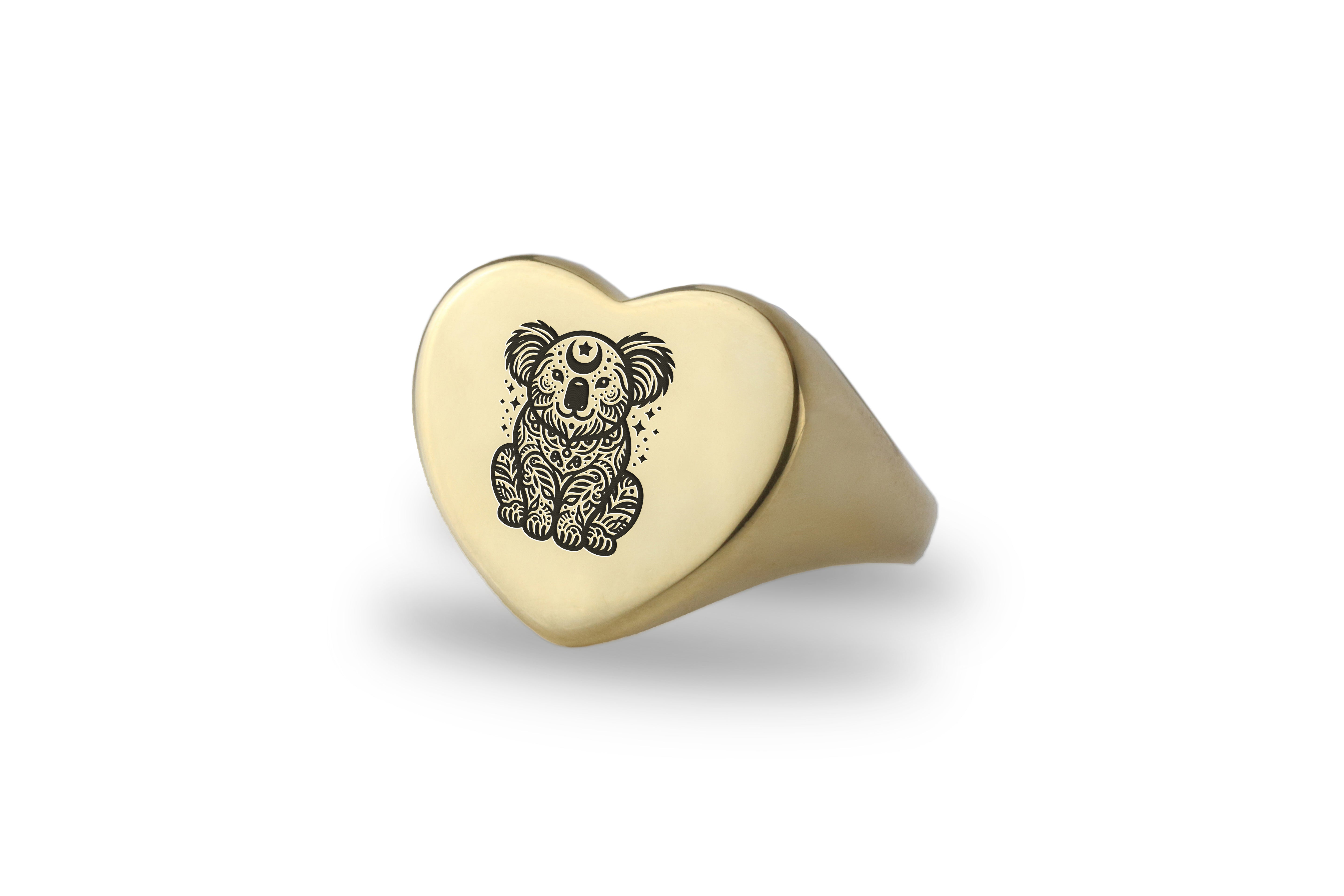 Engraved Koala Gold Ring
