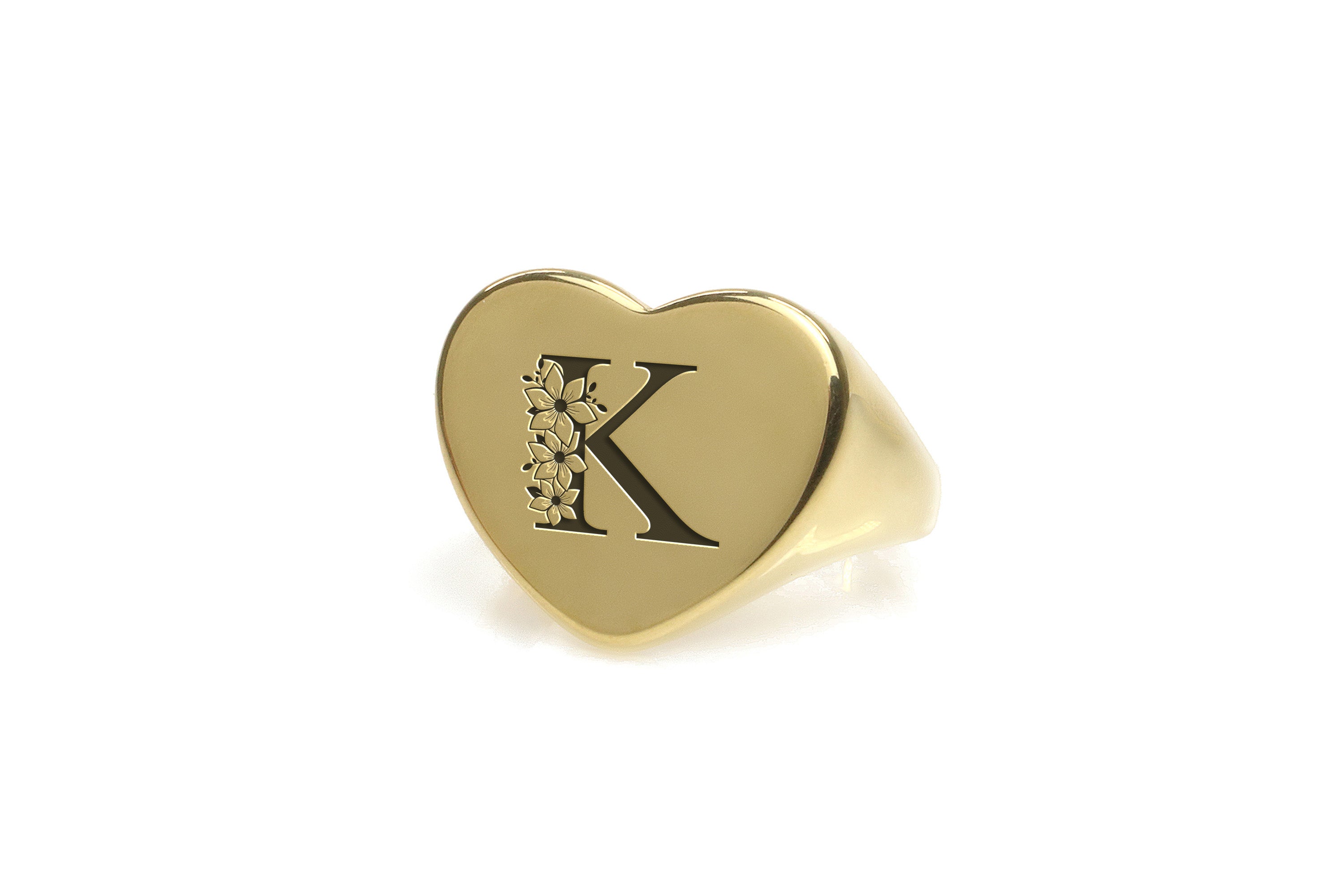 Heart Shaped Letter Gold Ring