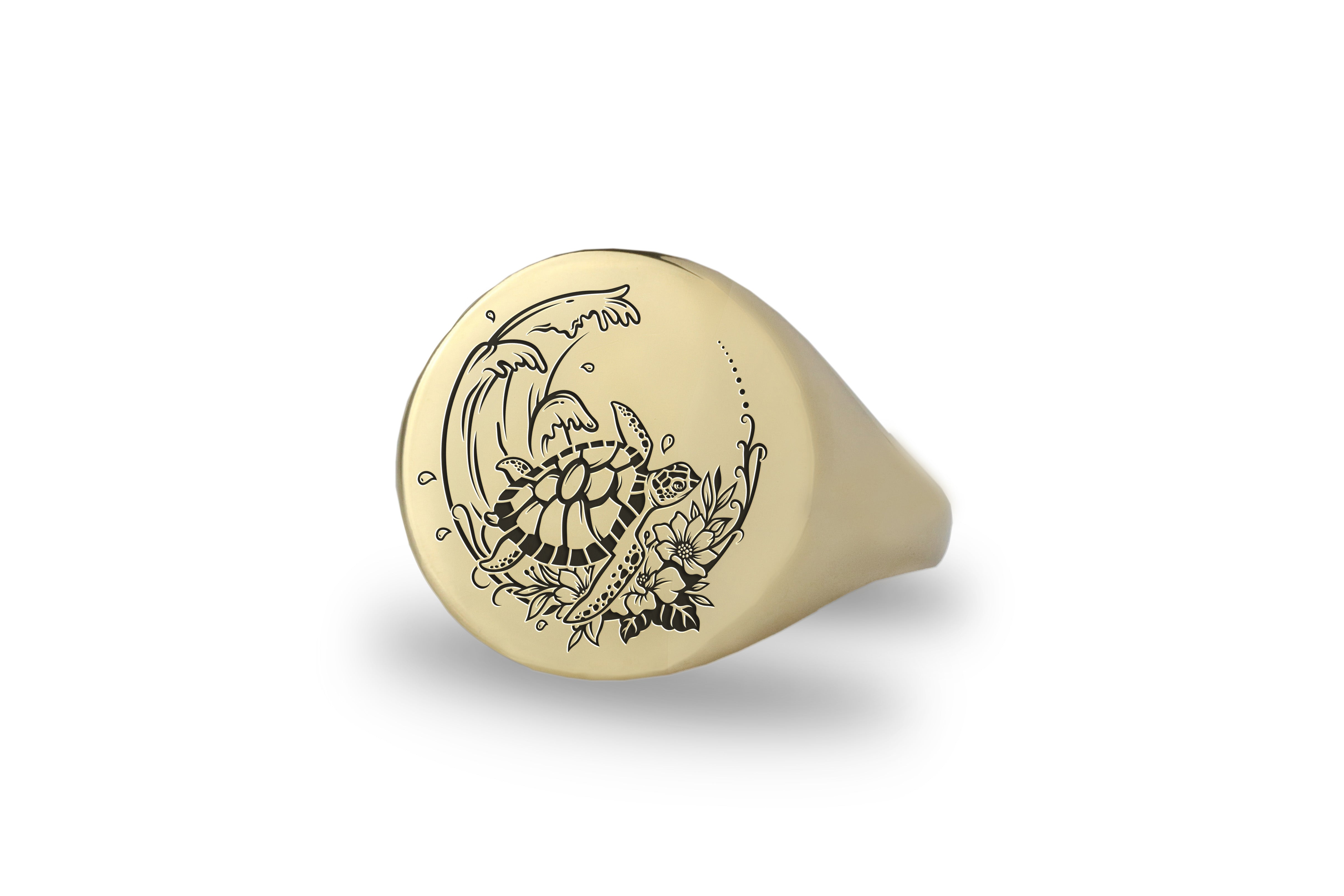 Engraved Turtle Signet Ring