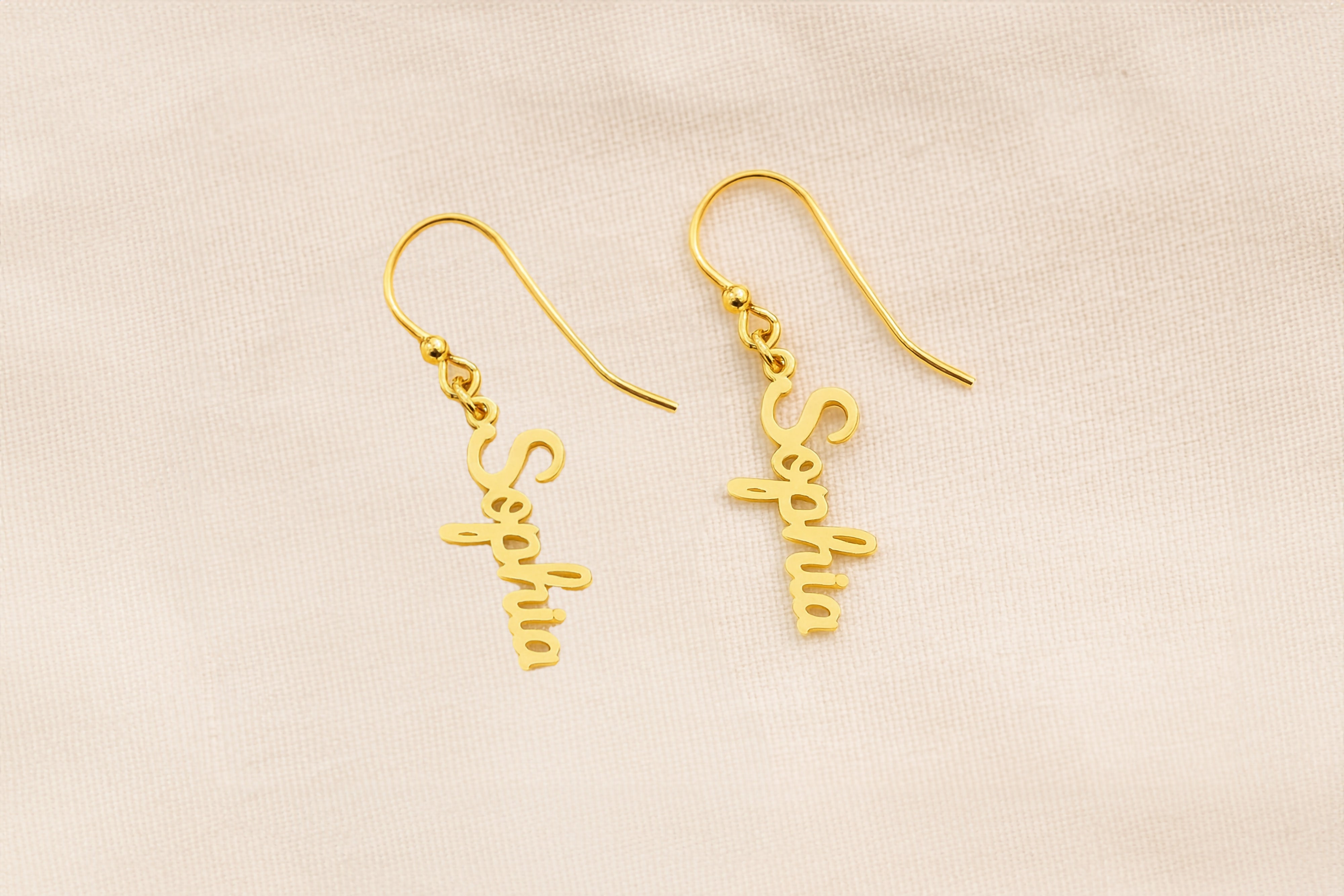 14k Gold Name Dangle Earrings