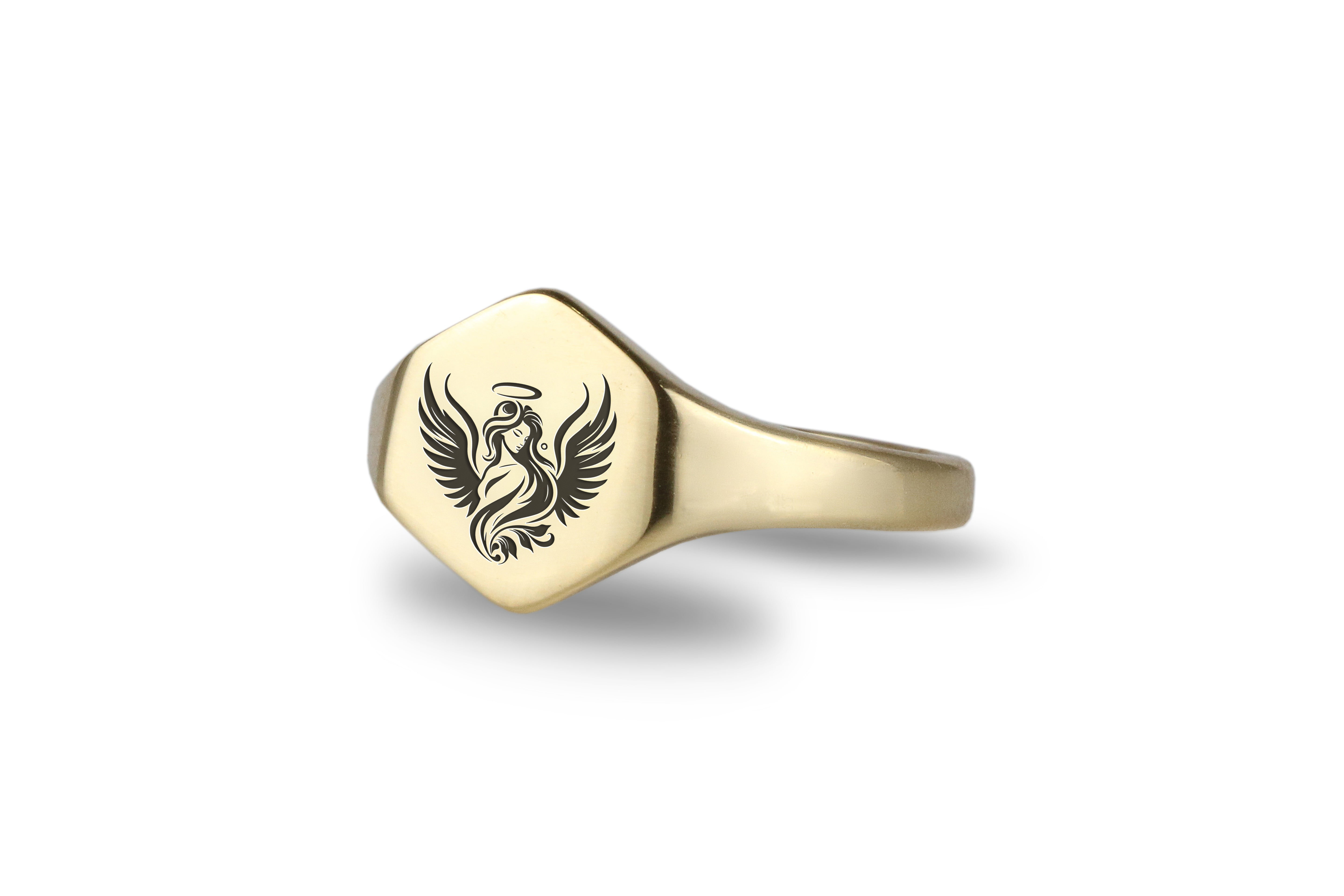 14k Gold Angel Signet Ring