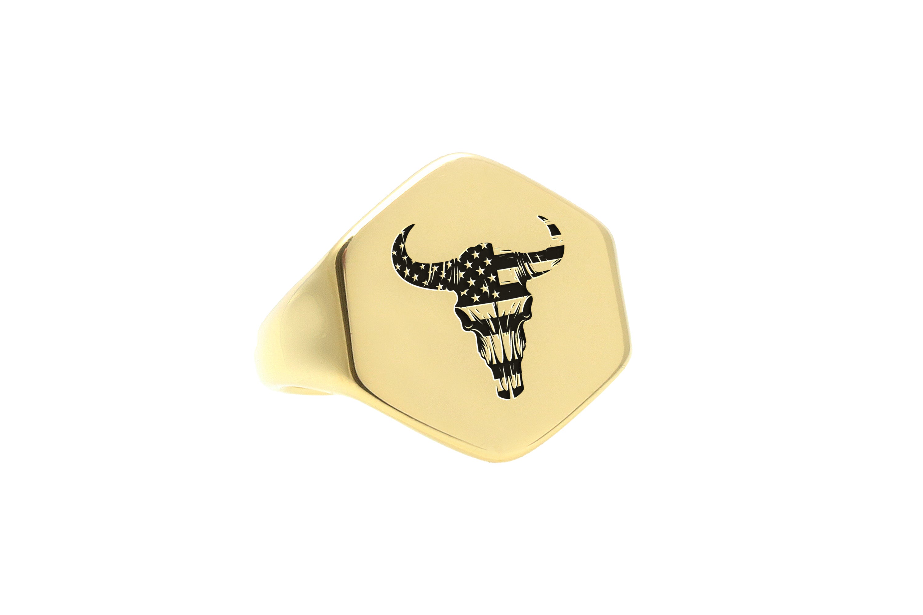 Engraved Cow Skull Ring